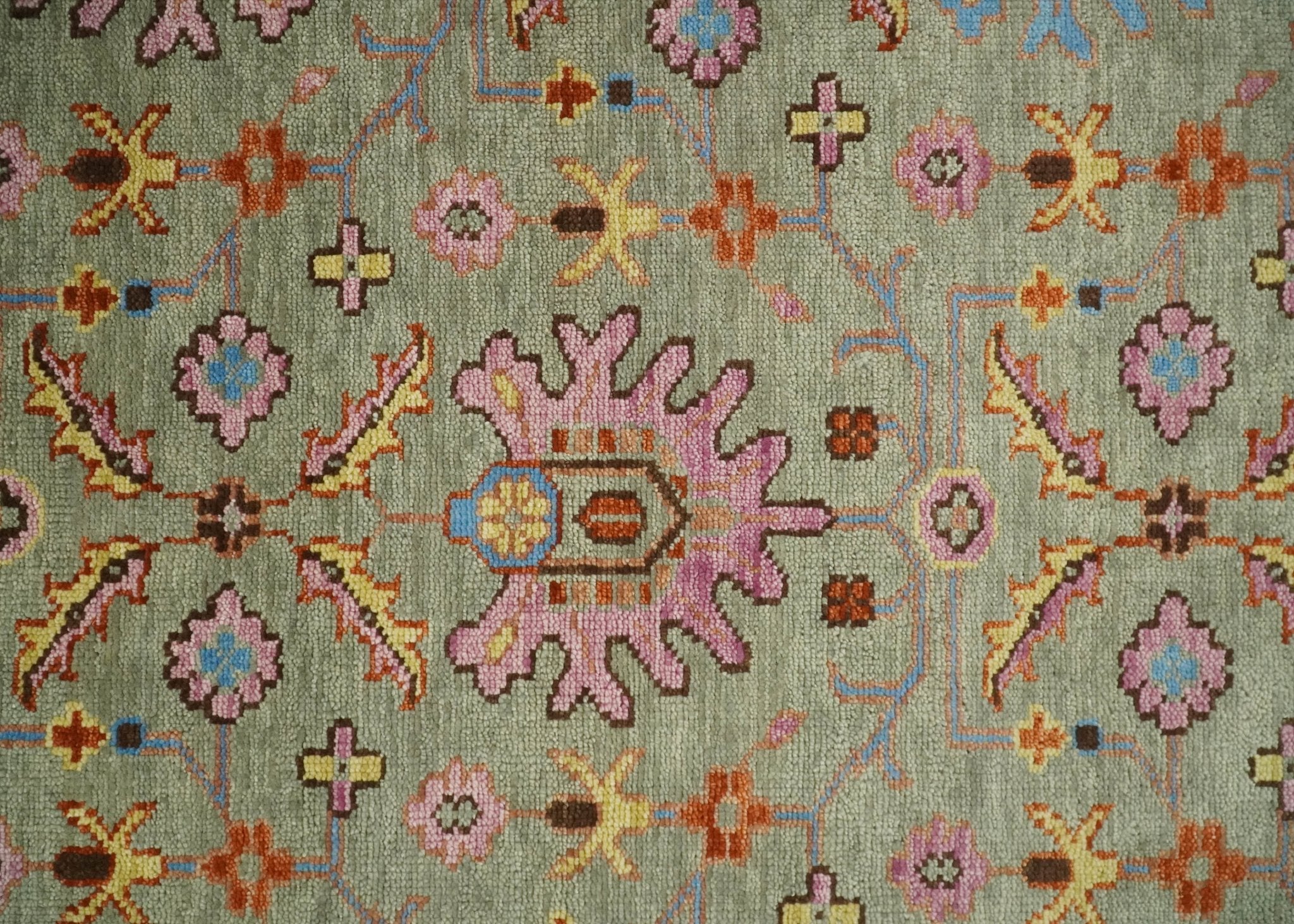 Antique 5x8, 6x9, 8x10, 9x12, 10x14 and 12x15 Hand Knotted Antique Green, Pink, Beige and Rust Traditional Persian Vintage Oushak Wool Rug | TRDCP659 - The Rug Decor