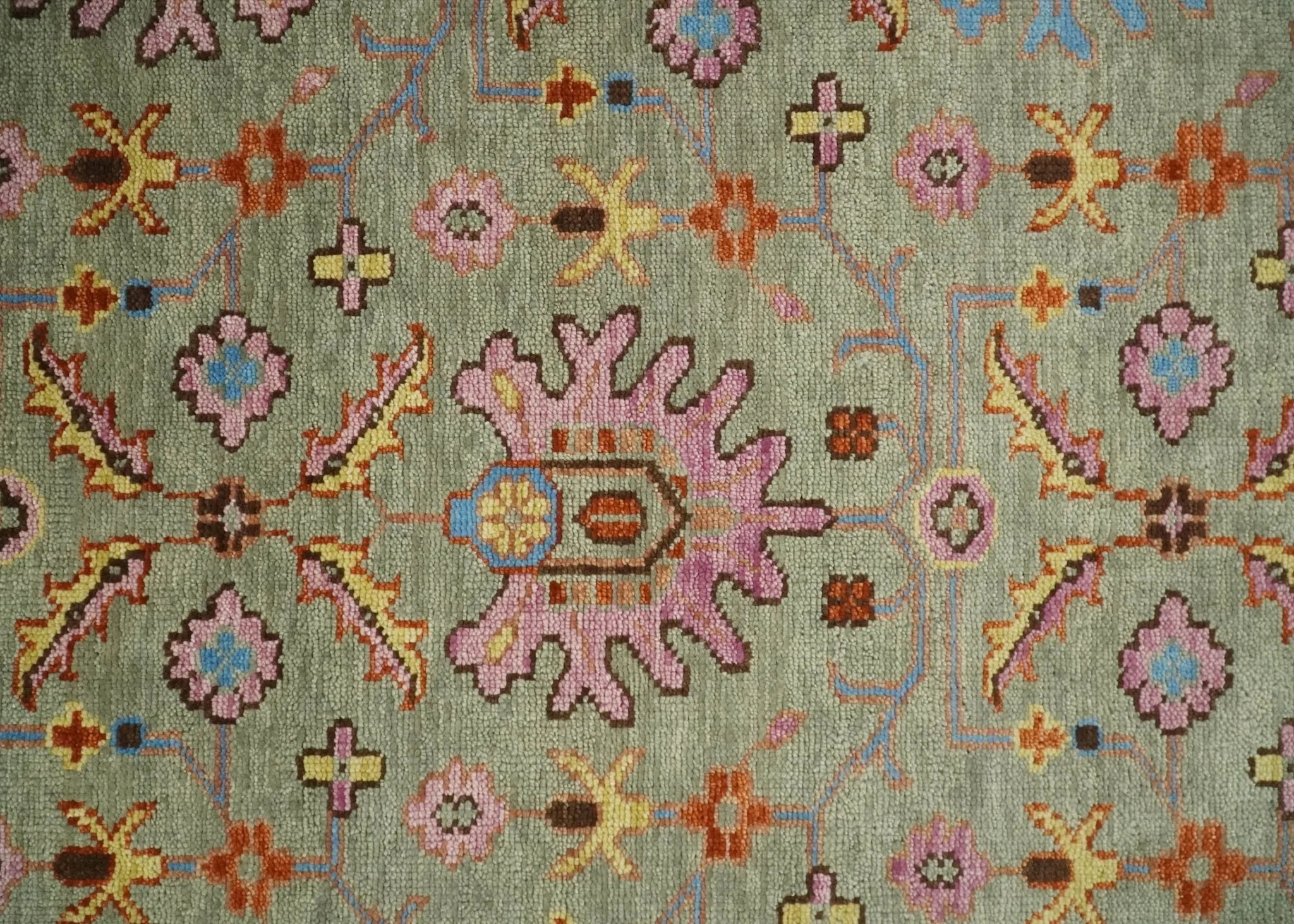 Antique 5x8, 6x9, 8x10, 9x12, 10x14 and 12x15 Hand Knotted Antique Green, Pink, Beige and Rust Traditional Persian Vintage Oushak Wool Rug | TRDCP659 - The Rug Decor