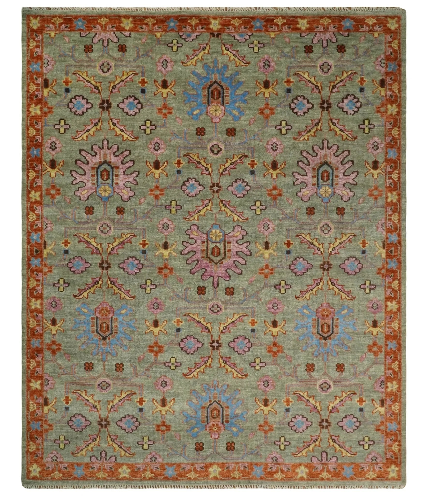 Antique 5x8, 6x9, 8x10, 9x12, 10x14 and 12x15 Hand Knotted Antique Green, Pink, Beige and Rust Traditional Persian Vintage Oushak Wool Rug | TRDCP659 - The Rug Decor