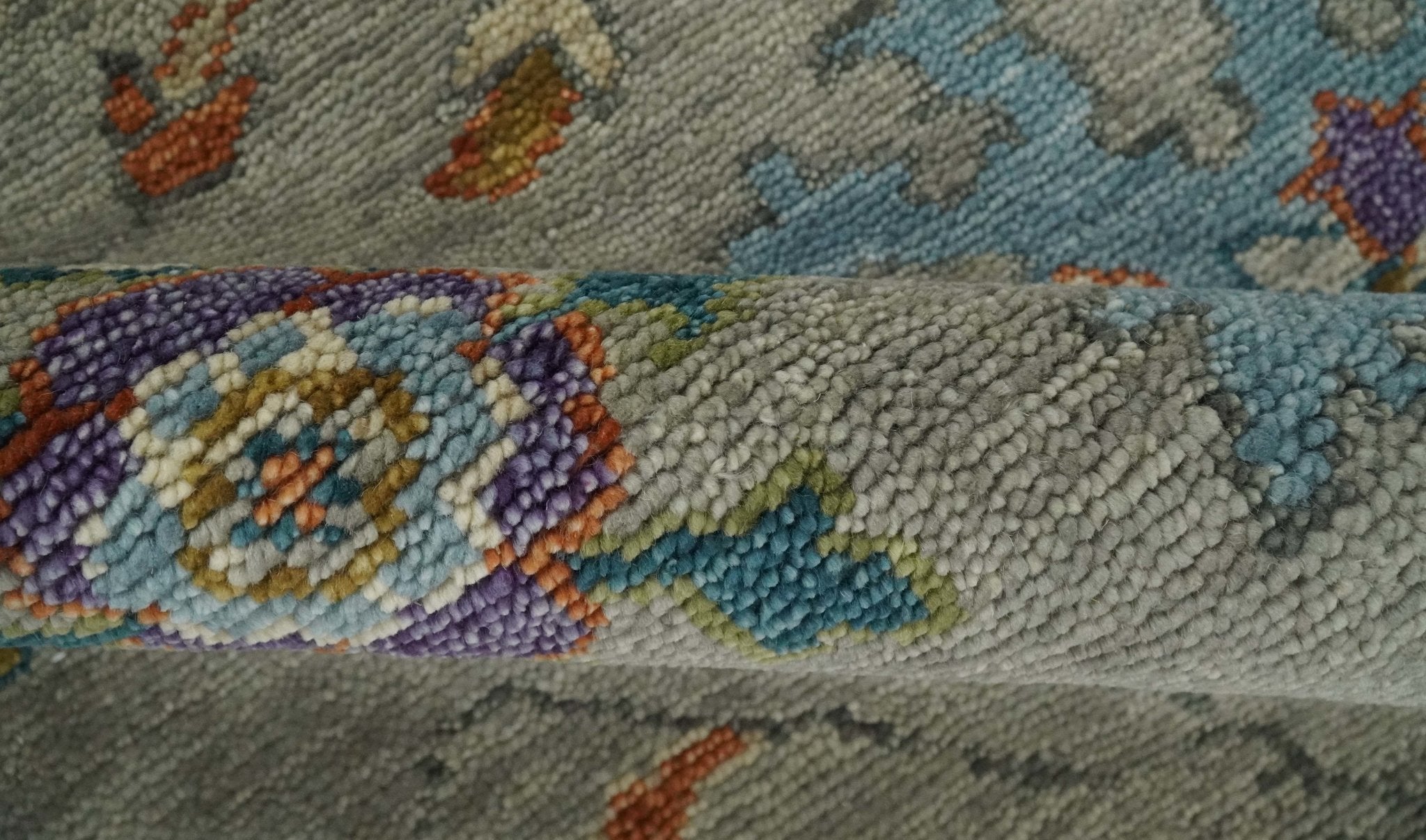 Antique Hand Knotted Gray, Beige and Blue Traditional Oushak Vintage Style Multi Size Wool area Rug