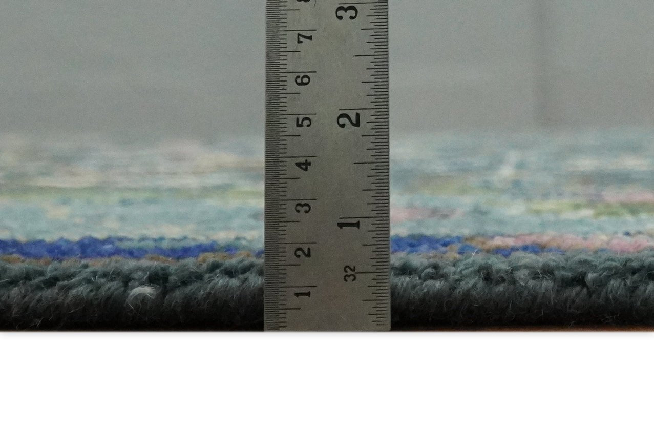 Antique Design Hand Knotted Green Moss and Blue Turkish Oushak Custom Made Wool Area Rug