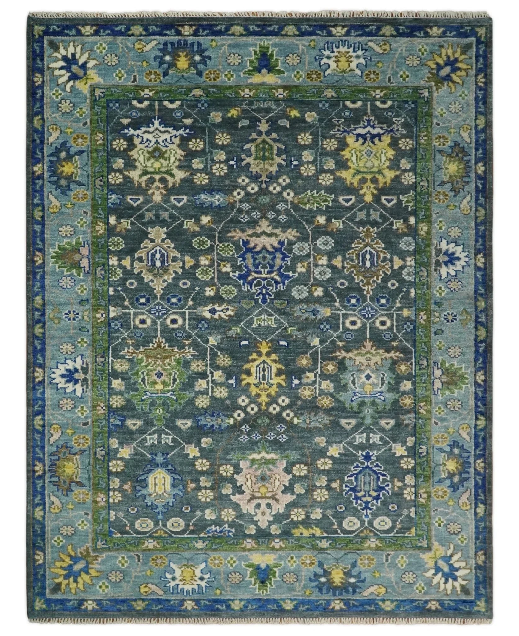 Antique Hand Knotted Green, Moss, and Blue Traditional Turkish Vintage Oushak Custom Made Wool Area Rug