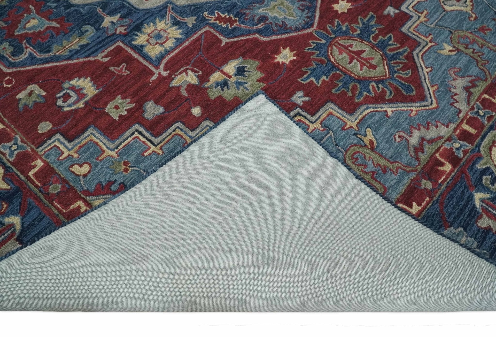 Antique 5x8, 6x9, 8x10 and 9x12 Red and Blue Hand Tufted Traditional Persian Medallion Rug | TRD6448 - The Rug Decor