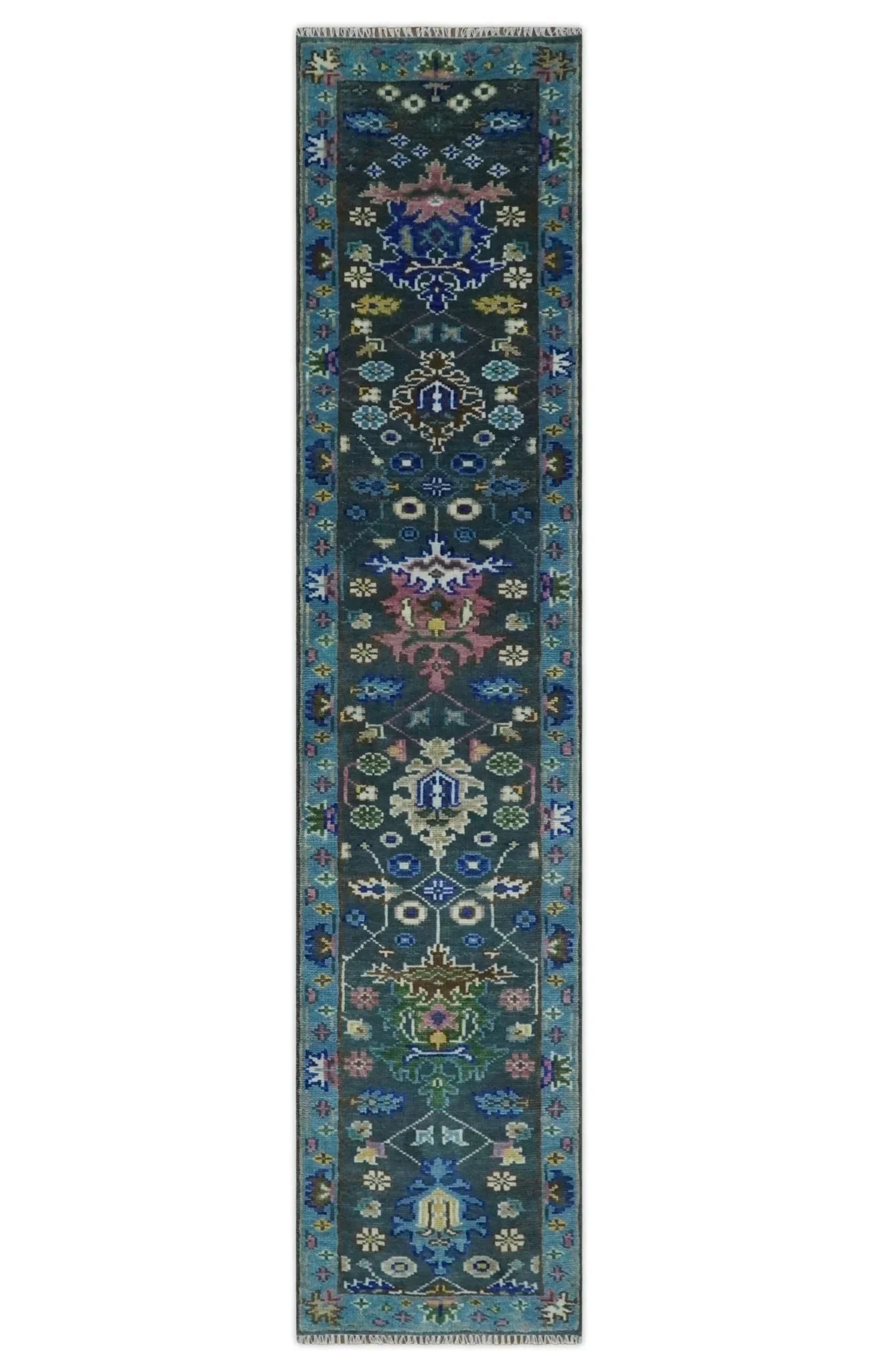 Antique Hand Knotted Green, Moss, and Blue Traditional Turkish Vintage Oushak Custom Made Wool Area Rug