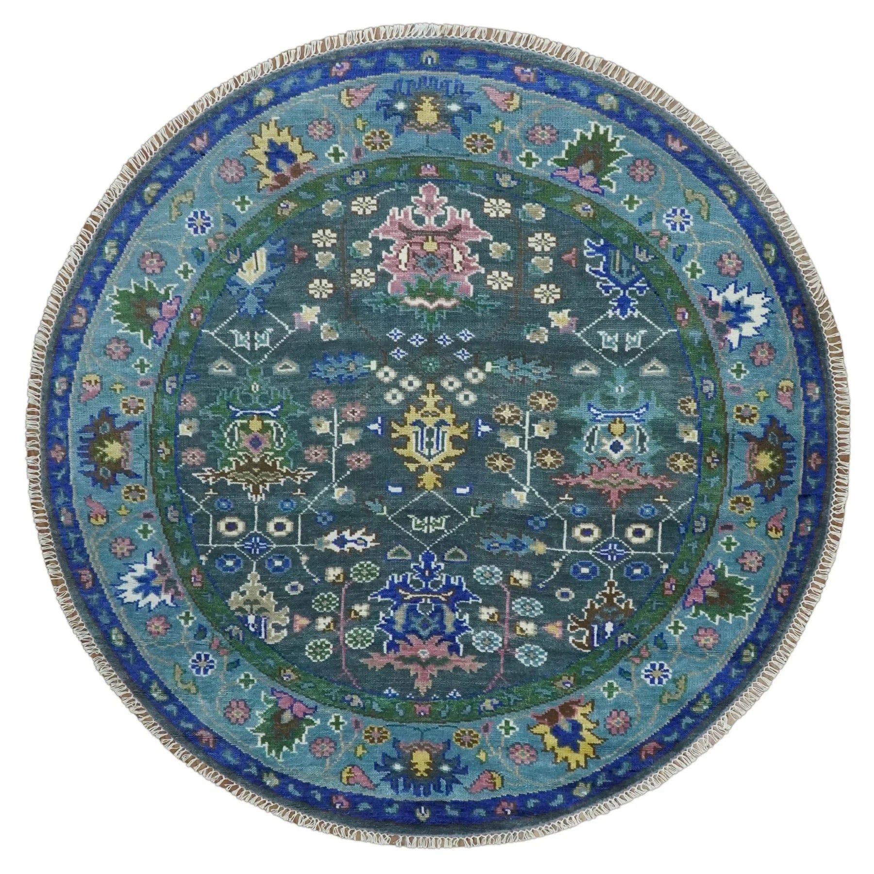 Antique Hand Knotted Green, Moss, and Blue Traditional Turkish Vintage Oushak Custom Made Wool Area Rug