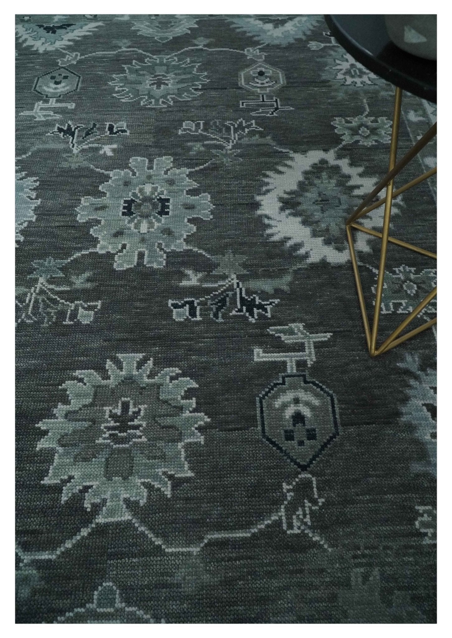Antique 8x10, 9x12, 10x14 and 12x15 Hand Knotted Charcoal and Ivory Traditional Persian Oushak Wool Rug | NT28 - The Rug Decor