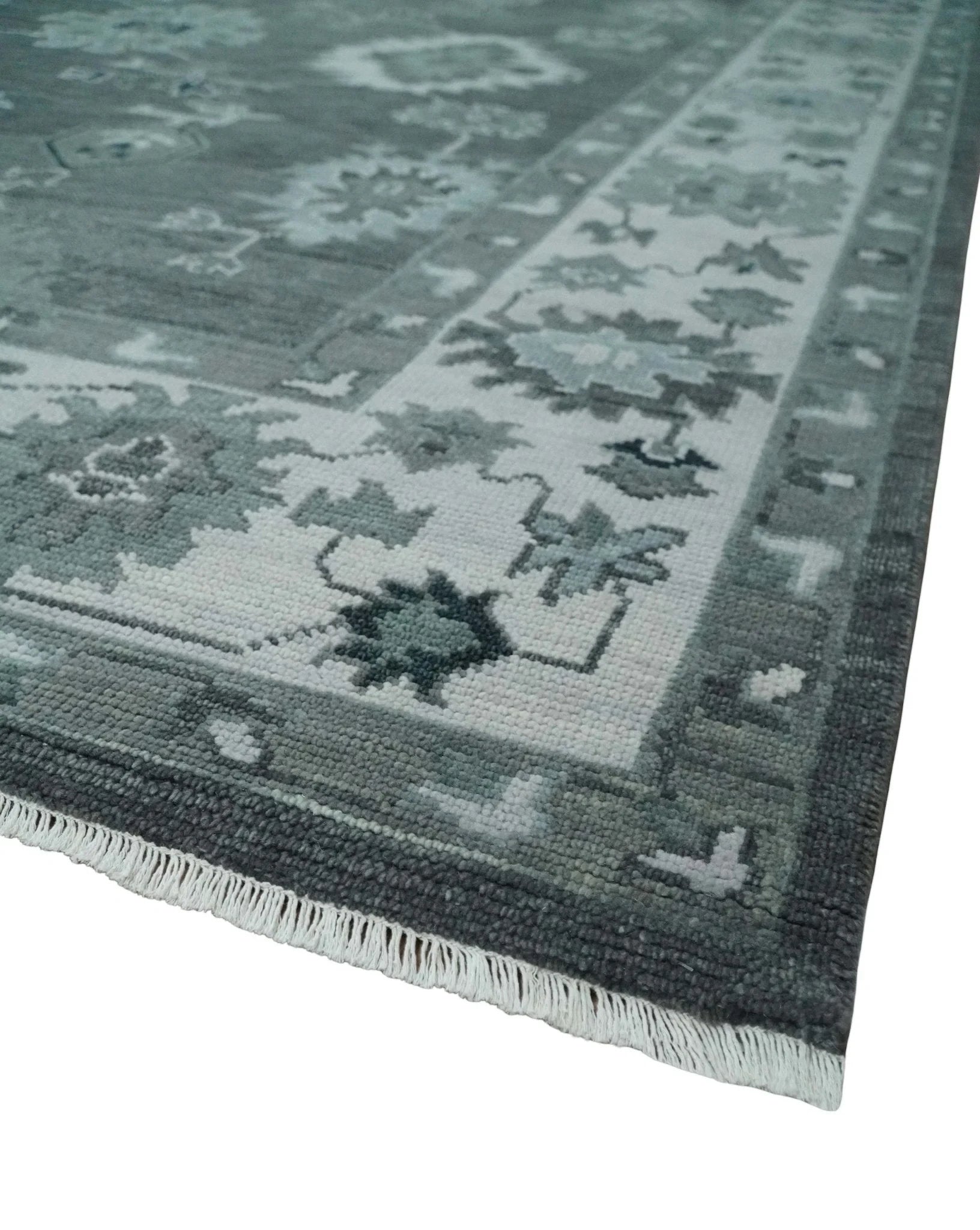 Antique 8x10, 9x12, 10x14 and 12x15 Hand Knotted Charcoal and Ivory Traditional Persian Oushak Wool Rug | NT28 - The Rug Decor