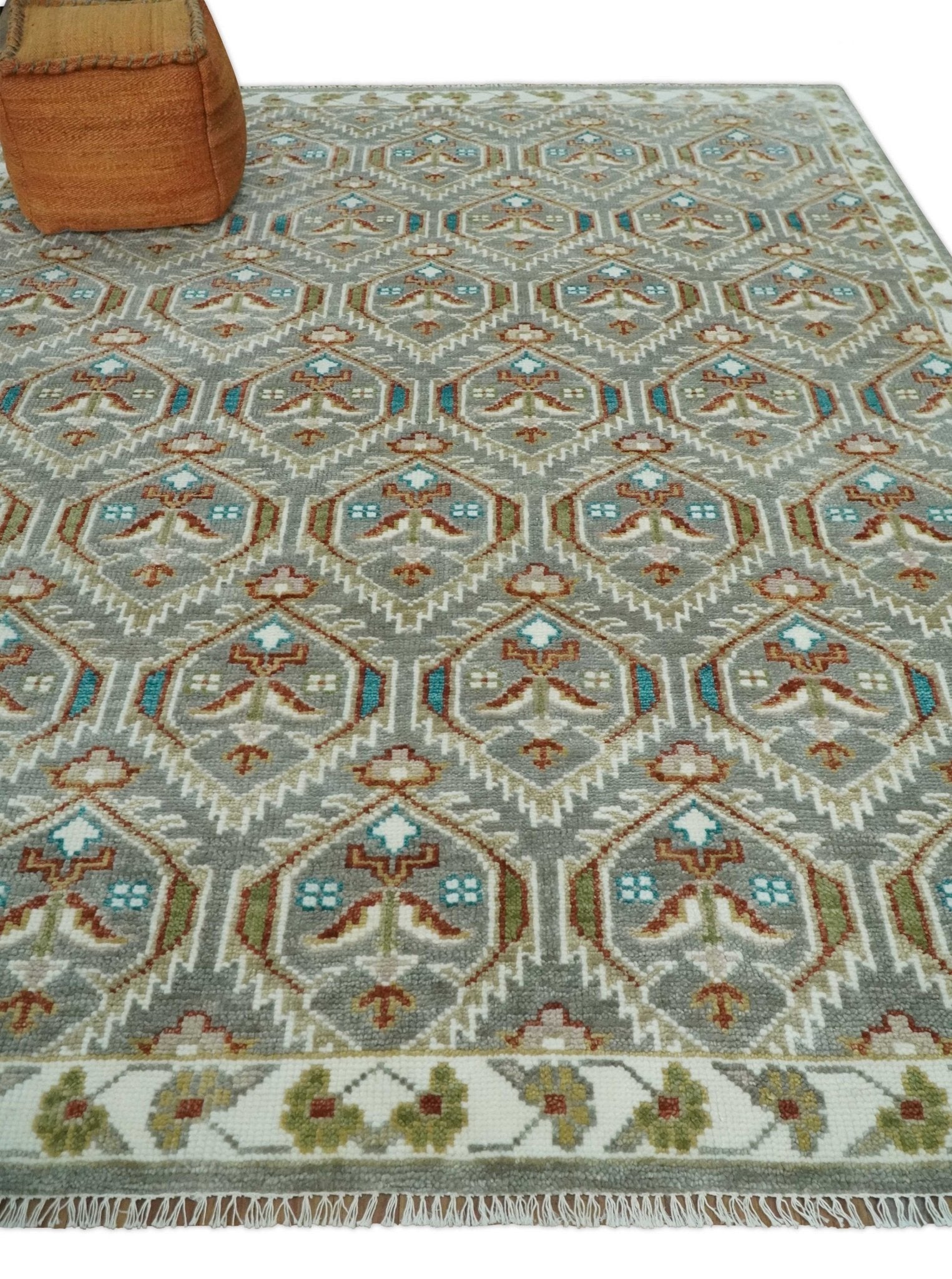 Antique 8x10, 9x12, 10x14 and 12x15 Hand Knotted Silver, Ivory and Rust Traditional Antique Persian Pile Area Rug | TRDCP1129 - The Rug Decor