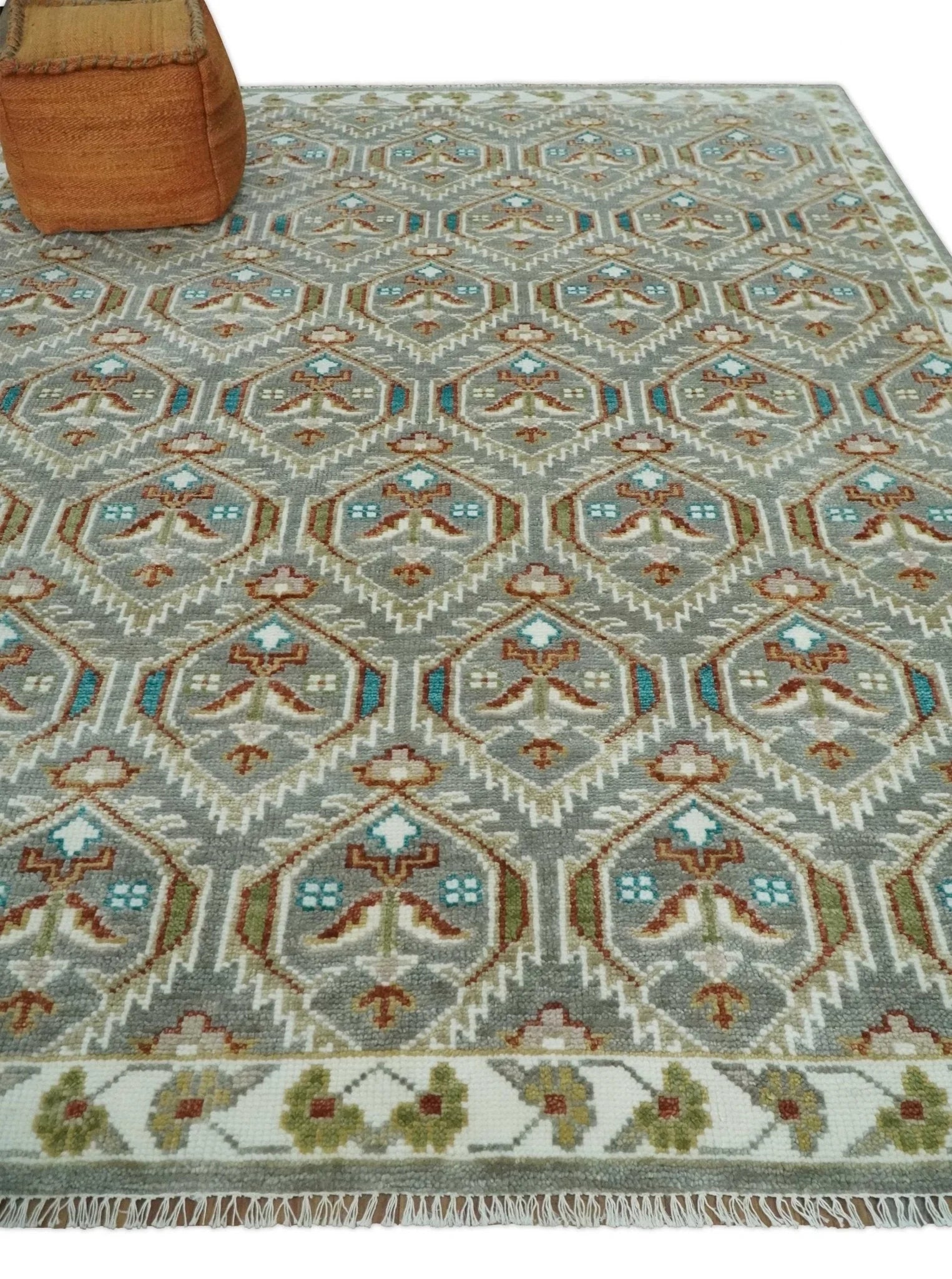 Antique 8x10, 9x12, 10x14 and 12x15 Hand Knotted Silver, Ivory and Rust Traditional Antique Persian Pile Area Rug | TRDCP1129 - The Rug Decor