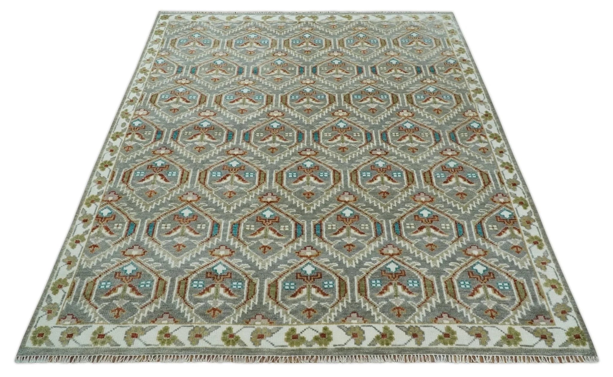 Antique 8x10, 9x12, 10x14 and 12x15 Hand Knotted Silver, Ivory and Rust Traditional Antique Persian Pile Area Rug | TRDCP1129 - The Rug Decor