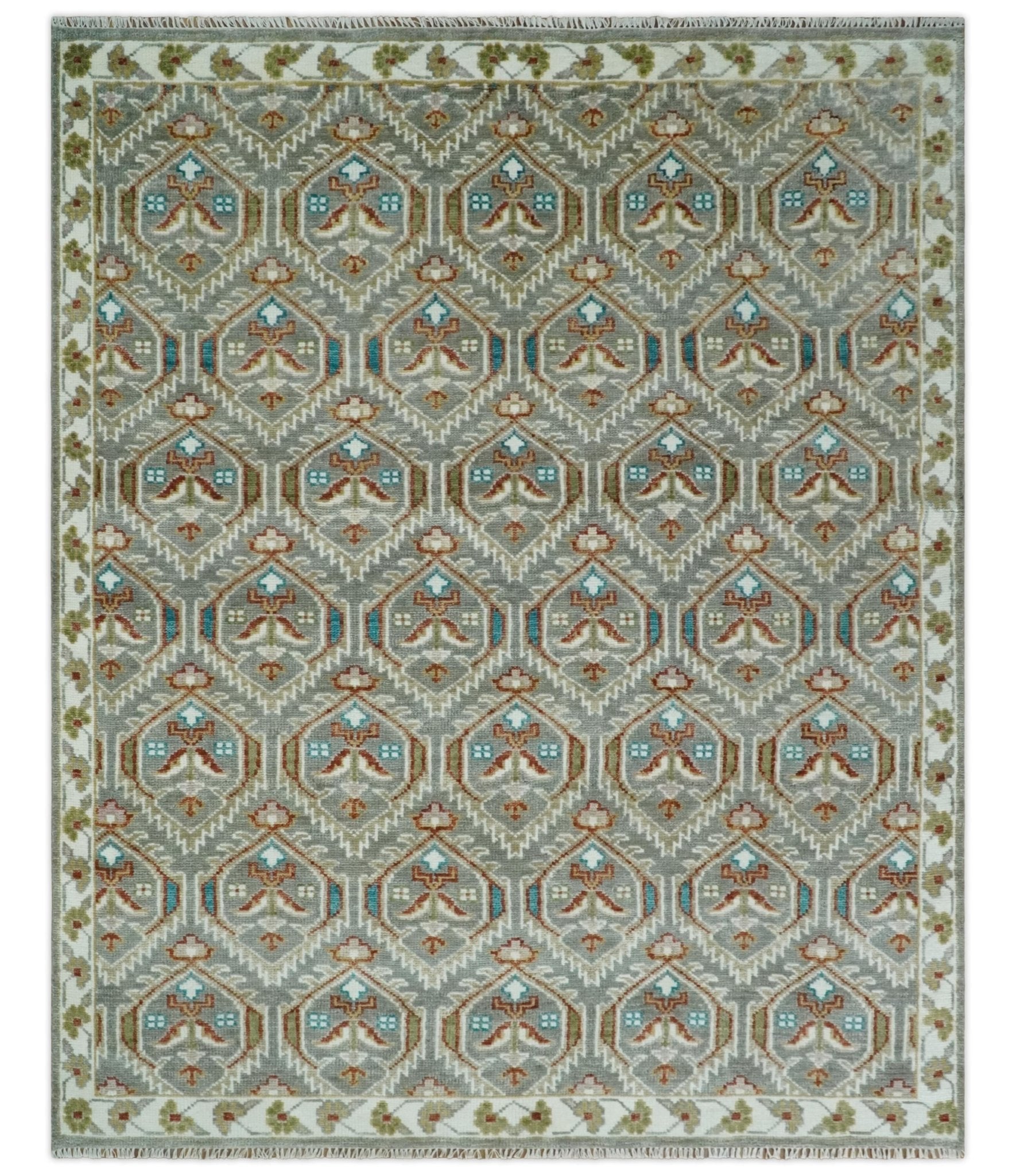Antique 8x10, 9x12, 10x14 and 12x15 Hand Knotted Silver, Ivory and Rust Traditional Antique Persian Pile Area Rug | TRDCP1129 - The Rug Decor