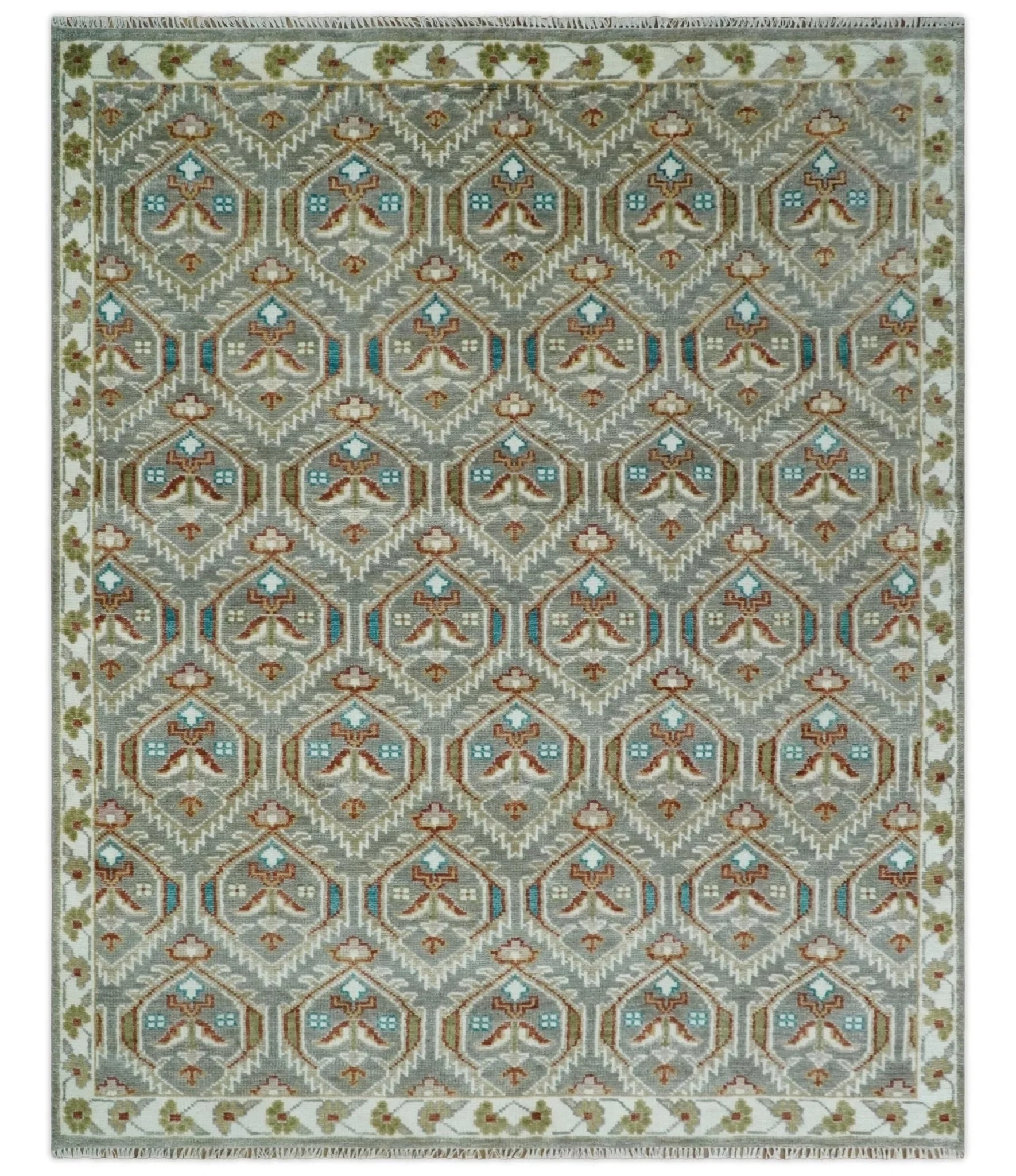 Antique 8x10, 9x12, 10x14 and 12x15 Hand Knotted Silver, Ivory and Rust Traditional Antique Persian Pile Area Rug | TRDCP1129 - The Rug Decor