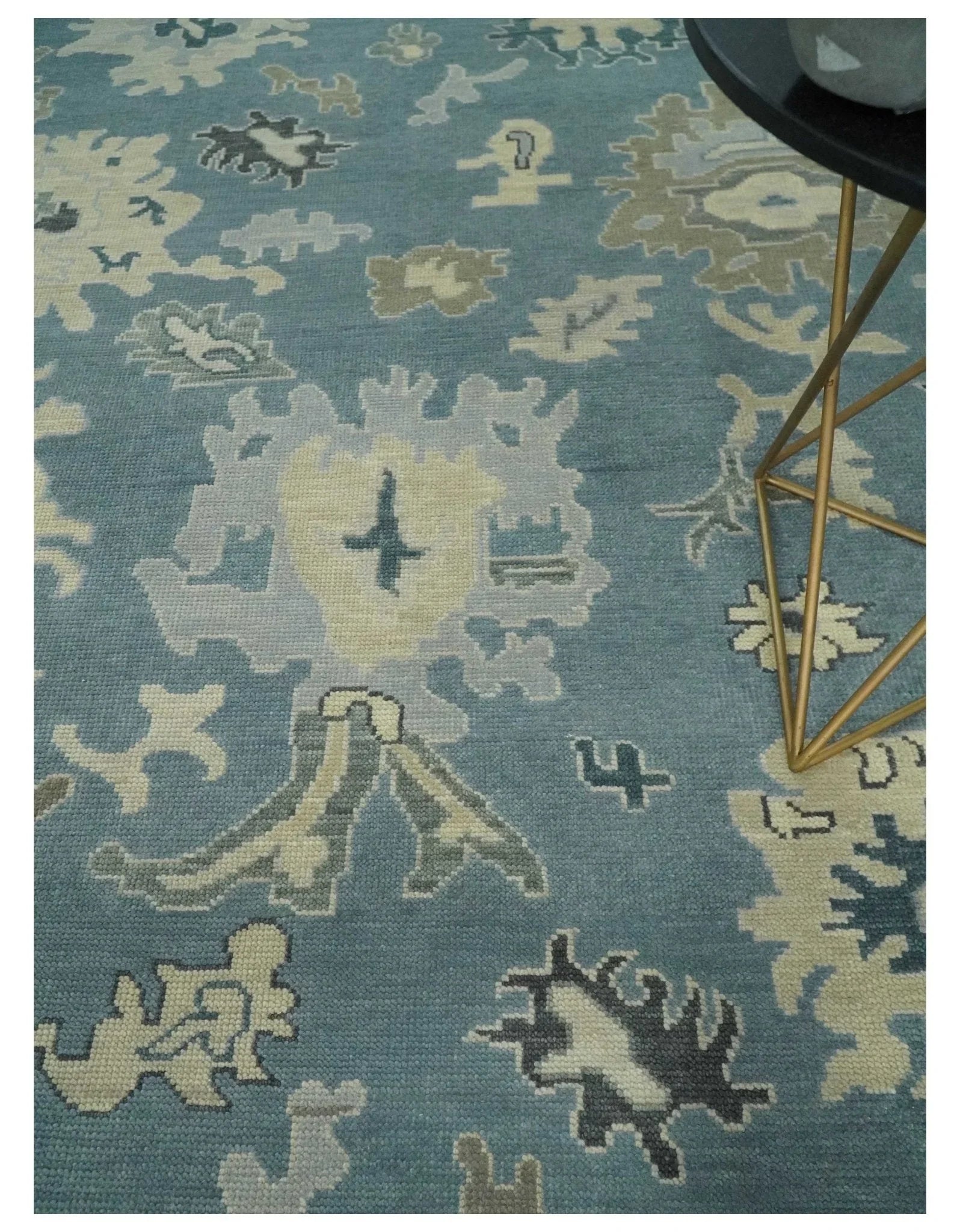 Antique Blue and Beige Multi size Hand Knotted Traditional Oushak Wool Area Rug - The Mayfair Hall