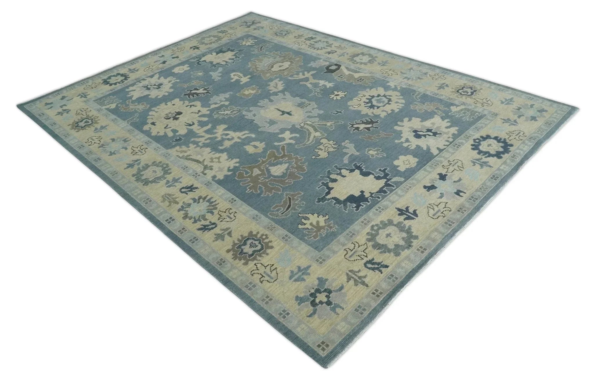 Antique Blue and Beige Multi size Hand Knotted Traditional Oushak Wool Area Rug - The Mayfair Hall