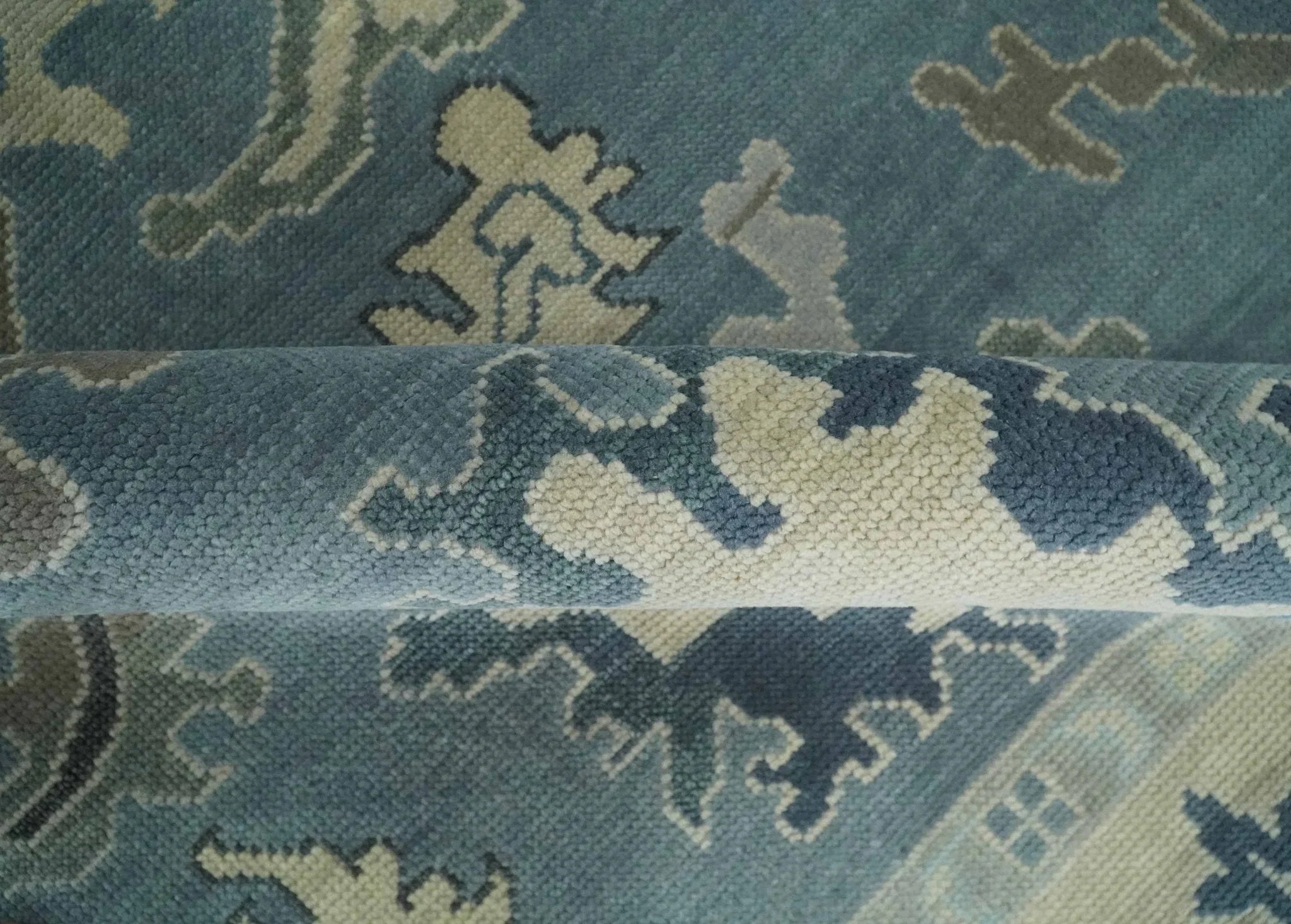 Antique Blue and Beige Multi size Hand Knotted Traditional Oushak Wool Area Rug - The Mayfair Hall