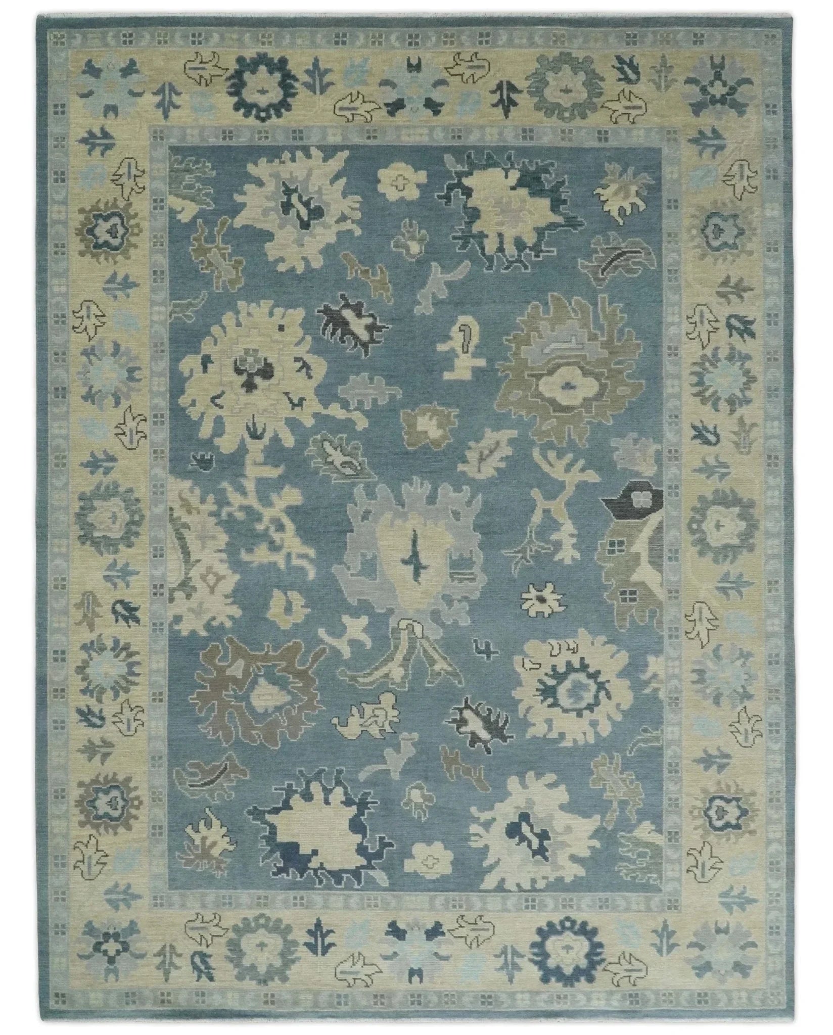 Antique Blue and Beige Multi size Hand Knotted Traditional Oushak Wool Area Rug - The Mayfair Hall