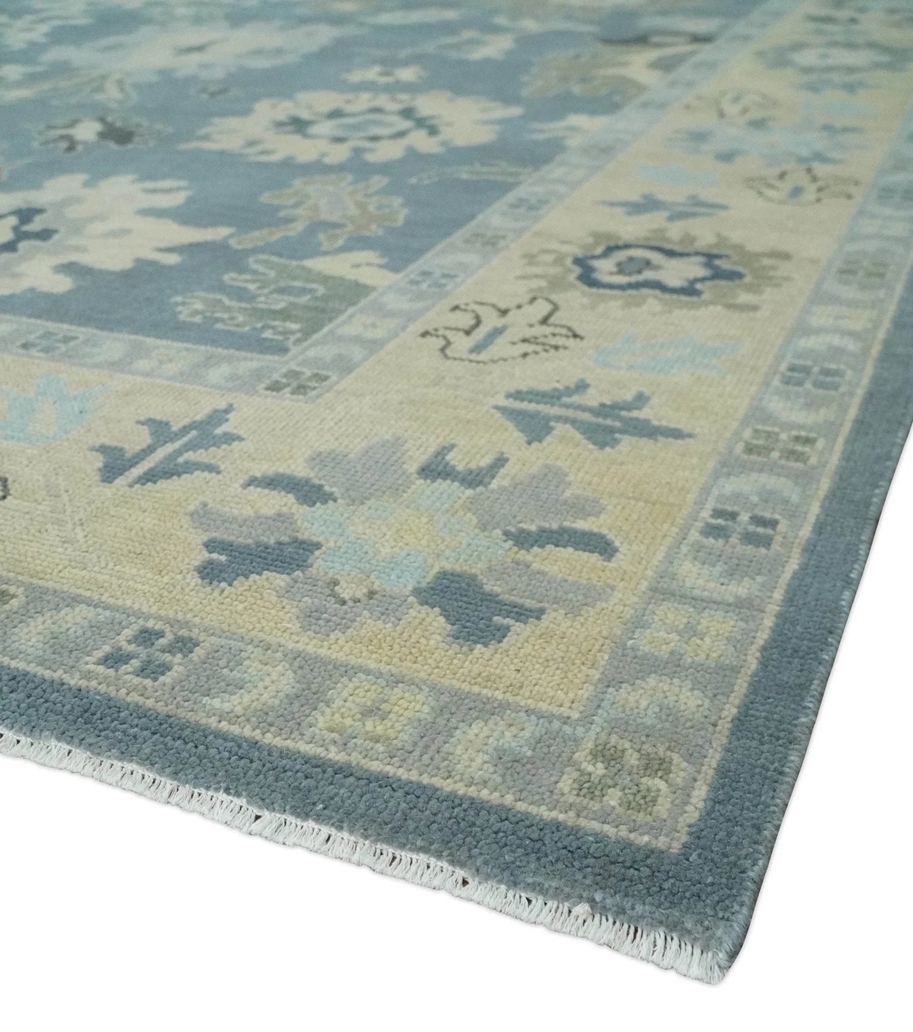 Antique Blue and Beige Multi size Hand Knotted Traditional Oushak Wool Area Rug - The Mayfair Hall