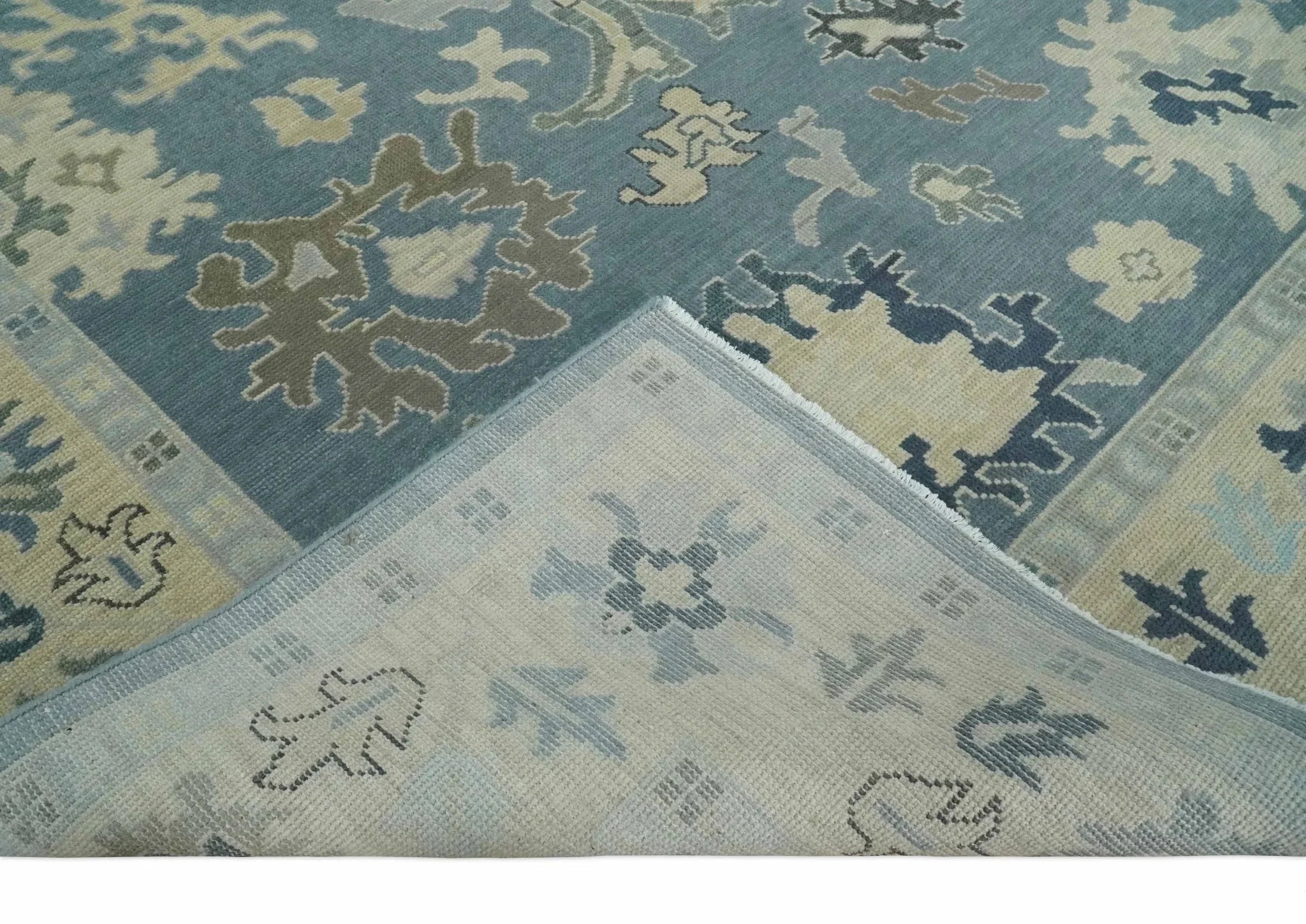 Antique Blue and Beige Multi size Hand Knotted Traditional Oushak Wool Area Rug - The Mayfair Hall