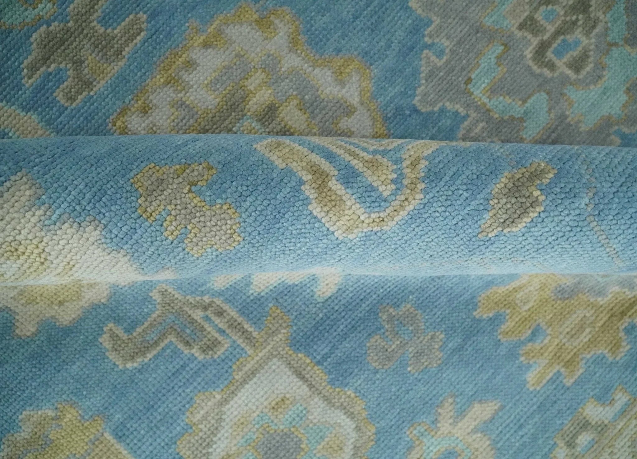 Blue, Silver and Brown Hand Knotted Traditional Oushak wool Rug - The Mayfair Hall