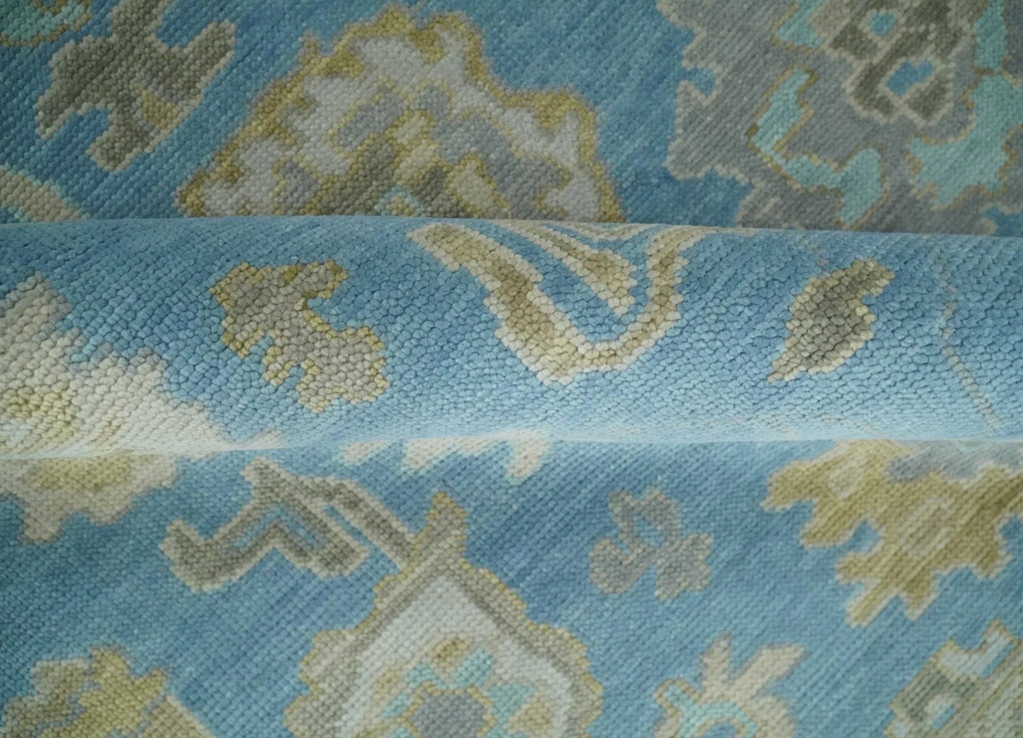 Antique Blue 8x10, 9x12, 10x14 and 12x15 Hand Knotted Silver and Brown Traditional Persian Oushak Wool Rug | NT9 - The Rug Decor