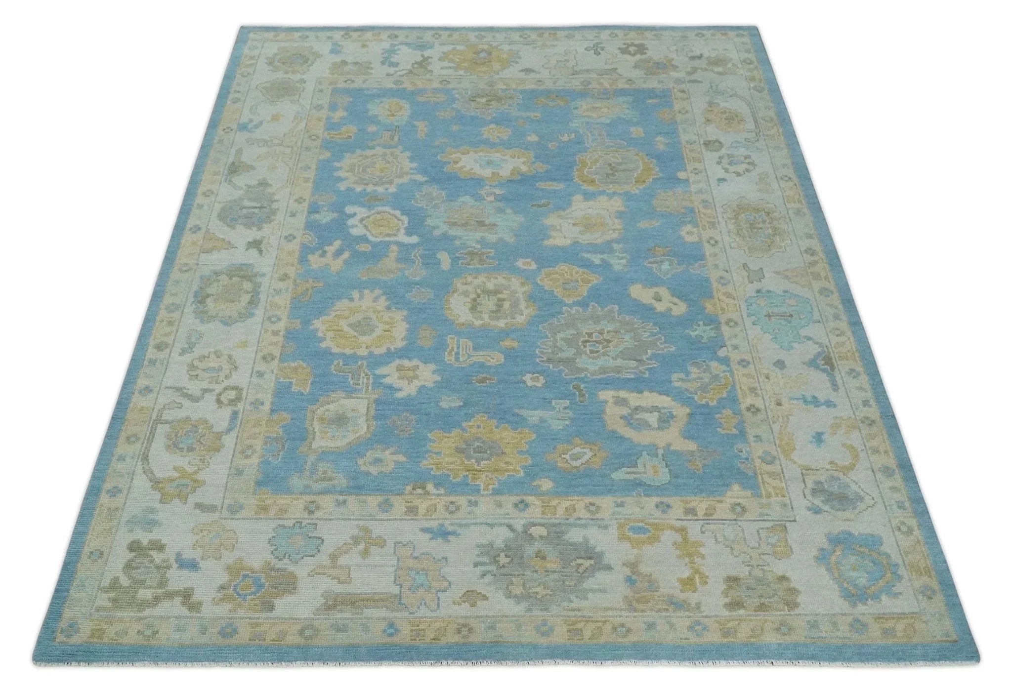 Blue, Silver and Brown Hand Knotted Traditional Oushak wool Rug - The Mayfair Hall