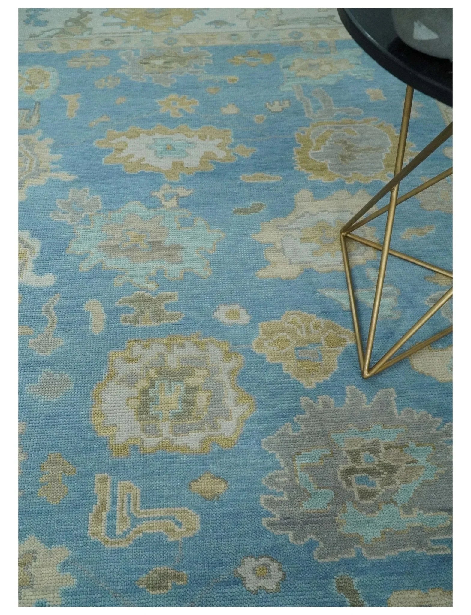 Blue, Silver and Brown Hand Knotted Traditional Oushak wool Rug - The Mayfair Hall