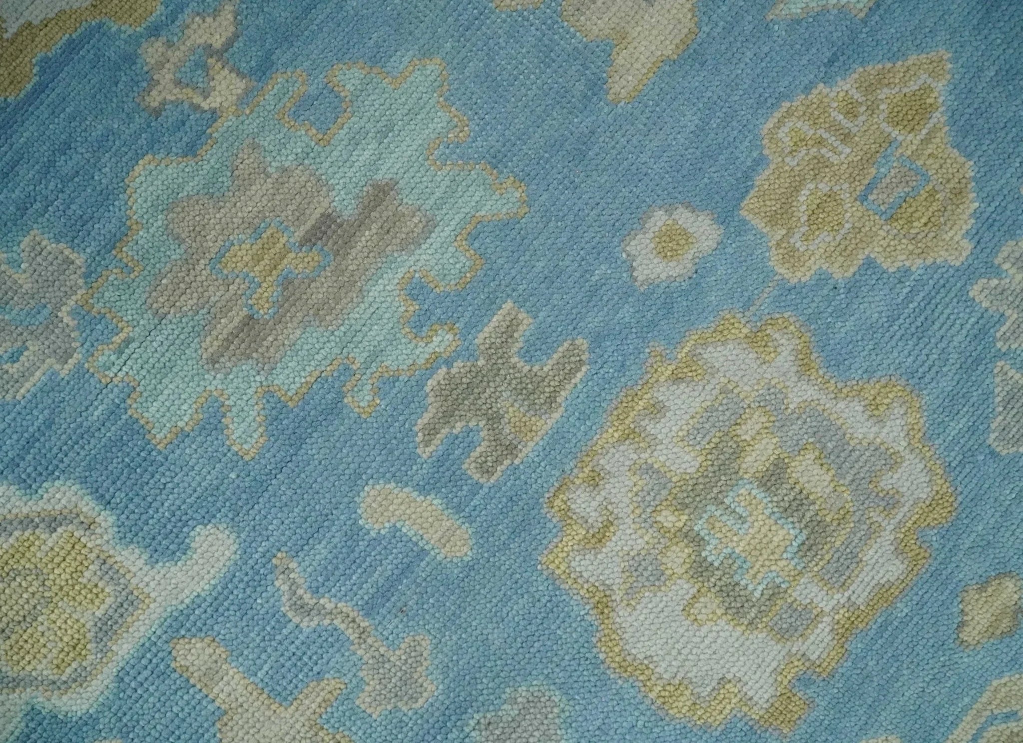 Blue, Silver and Brown Hand Knotted Traditional Oushak wool Rug - The Mayfair Hall