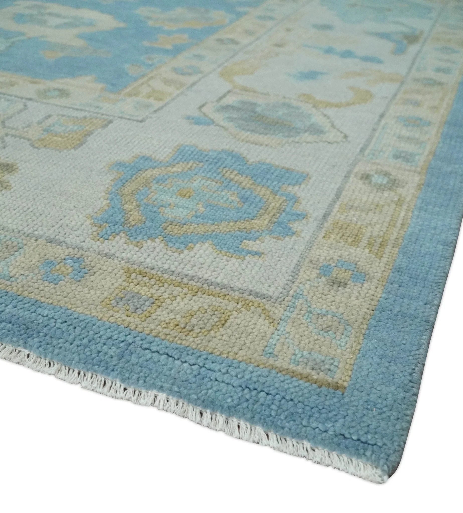 Blue, Silver and Brown Hand Knotted Traditional Oushak wool Rug - The Mayfair Hall