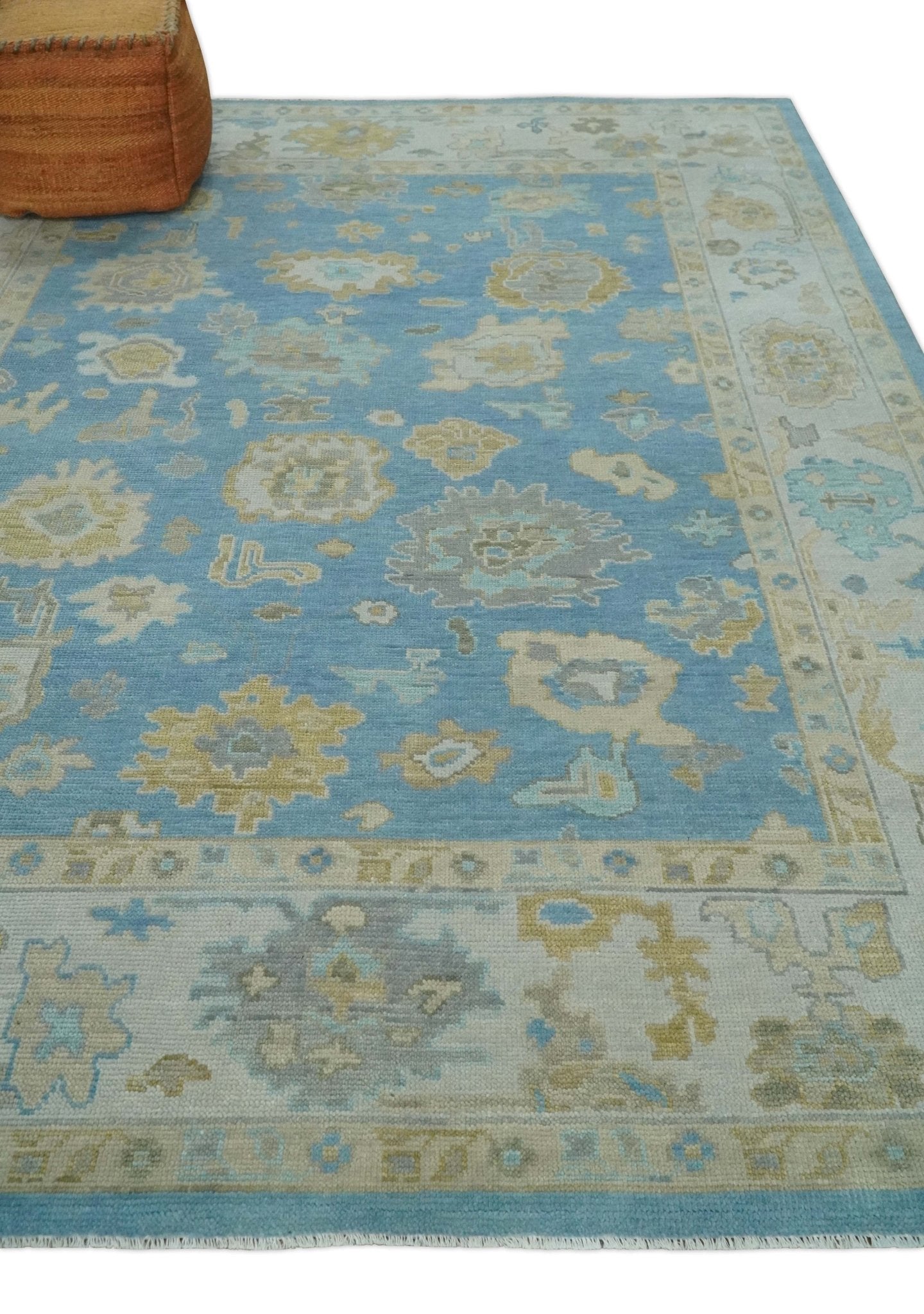 Antique Blue 8x10, 9x12, 10x14 and 12x15 Hand Knotted Silver and Brown Traditional Persian Oushak Wool Rug | NT9 - The Rug Decor