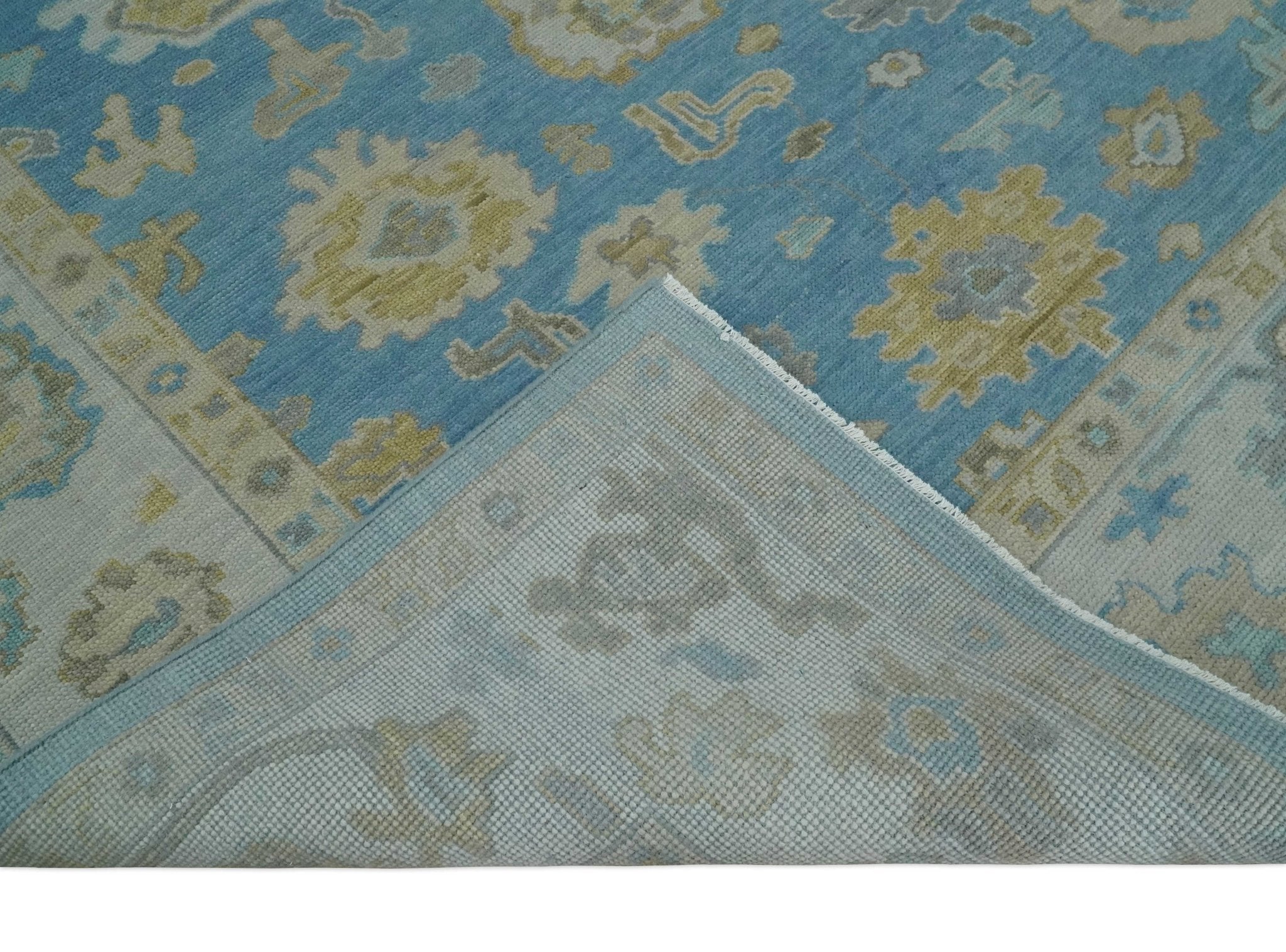 Blue, Silver and Brown Hand Knotted Traditional Oushak wool Rug