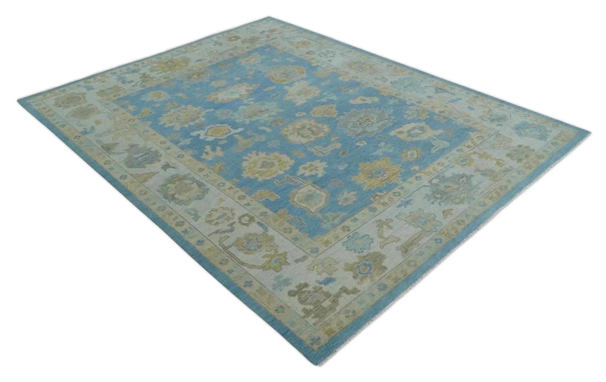 Blue, Silver and Brown Hand Knotted Traditional Oushak wool Rug - The Mayfair Hall