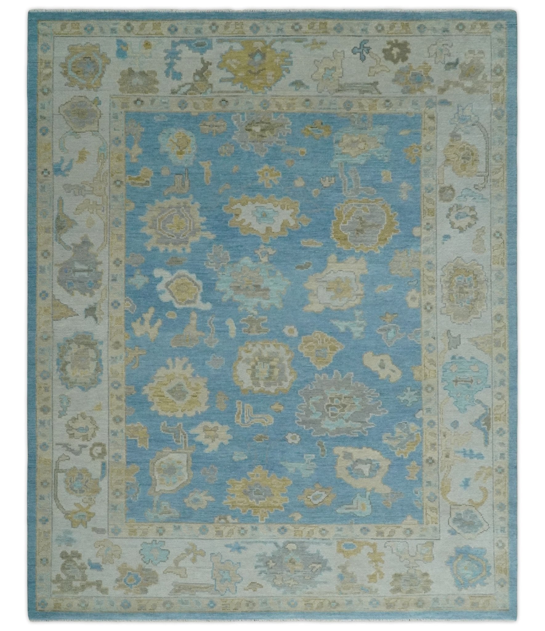 Antique Blue 8x10, 9x12, 10x14 and 12x15 Hand Knotted Silver and Brown Traditional Persian Oushak Wool Rug | NT9 - The Rug Decor