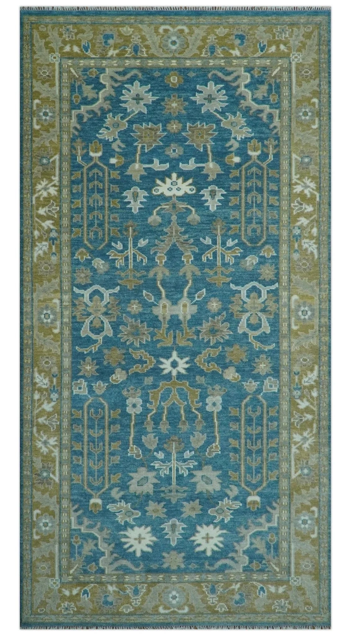 Antique Blue and Brown Persian Oushak Multi Size wool Area Rug - The Rug Decor