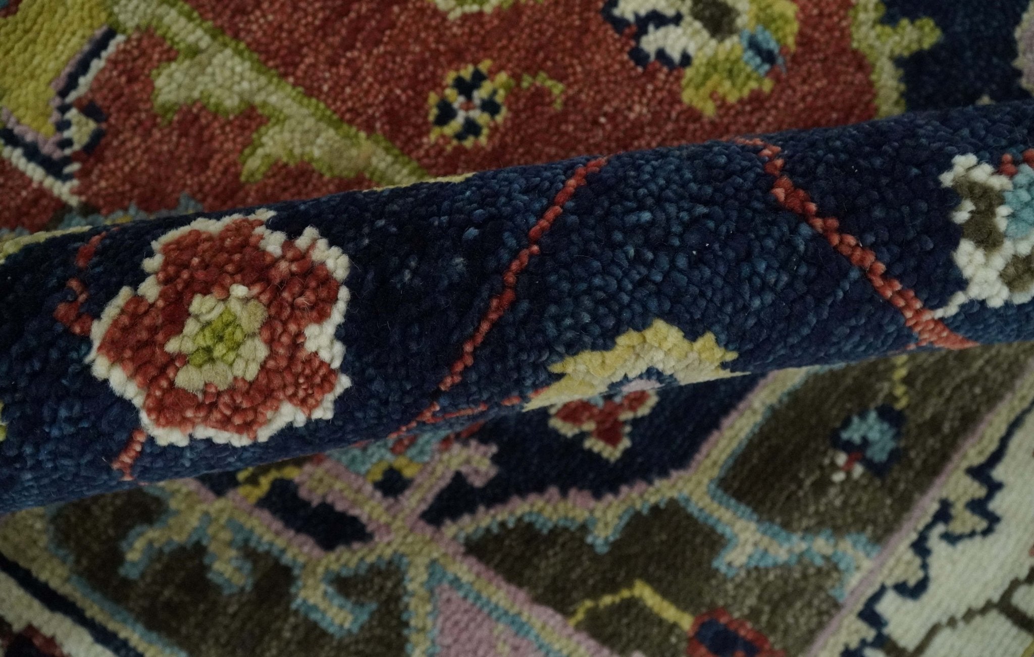 Antique Blue and Rust Hand Knotted 5x8, 6x9, 8x10, 9x12, 10x14 and 12x15 Traditional Vintage Persian Heriz Serapi Wool Rug | TRDCP906 - The Rug Decor