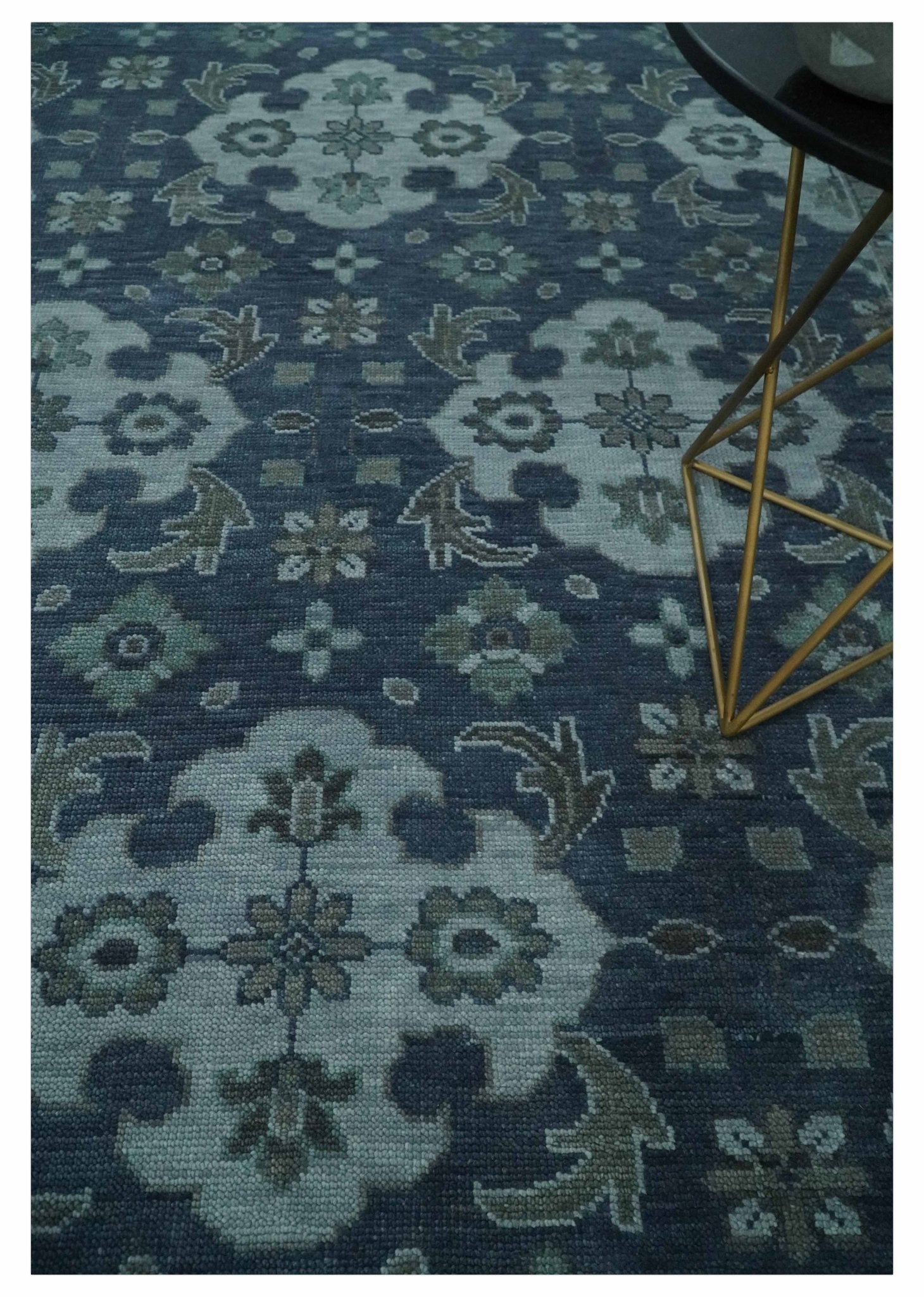 Antique Blue and Silver Hand Knotted Traditional Vintage Wool Rug