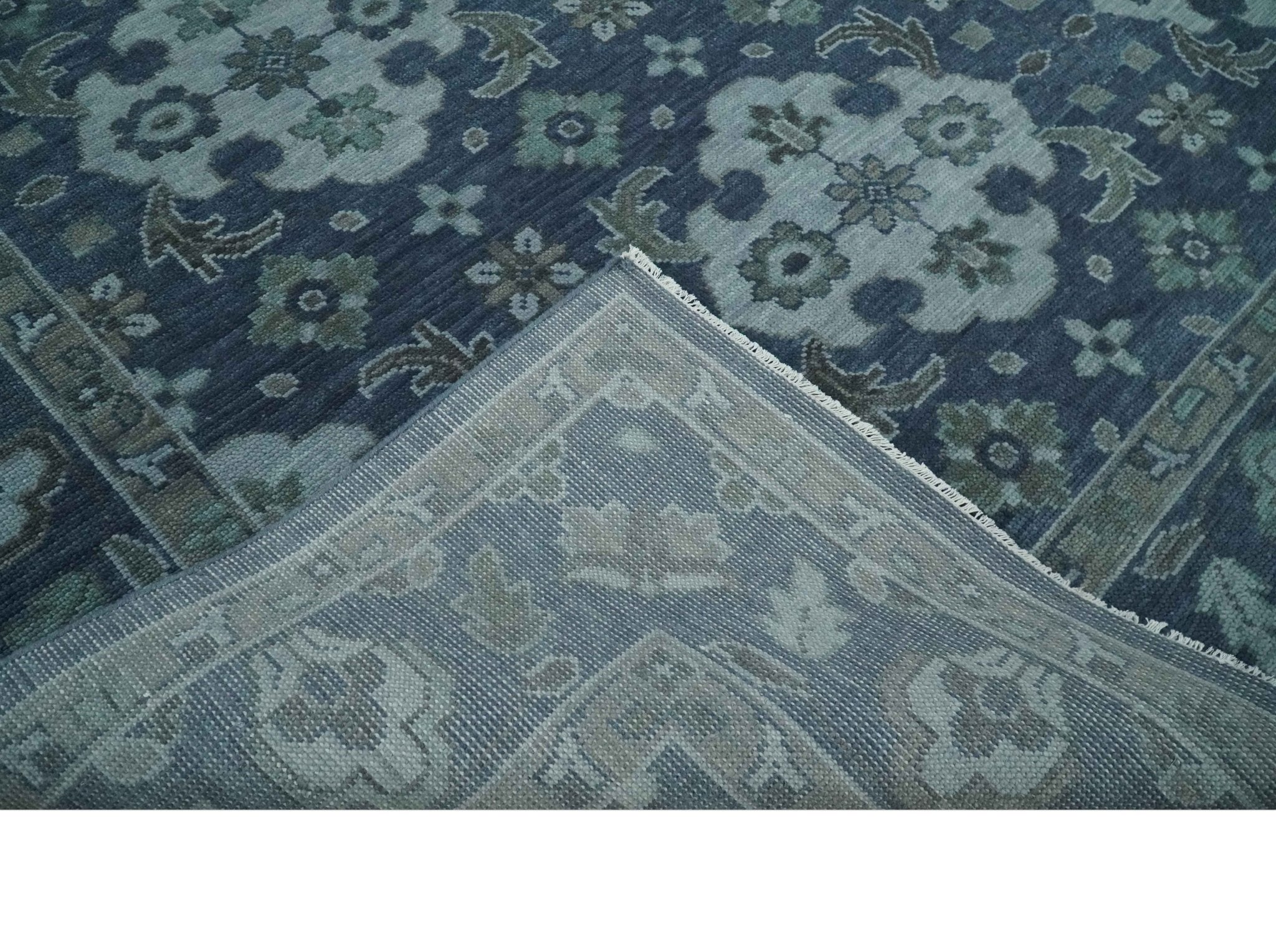 Antique Blue and Silver Hand Knotted Traditional Vintage Wool Rug