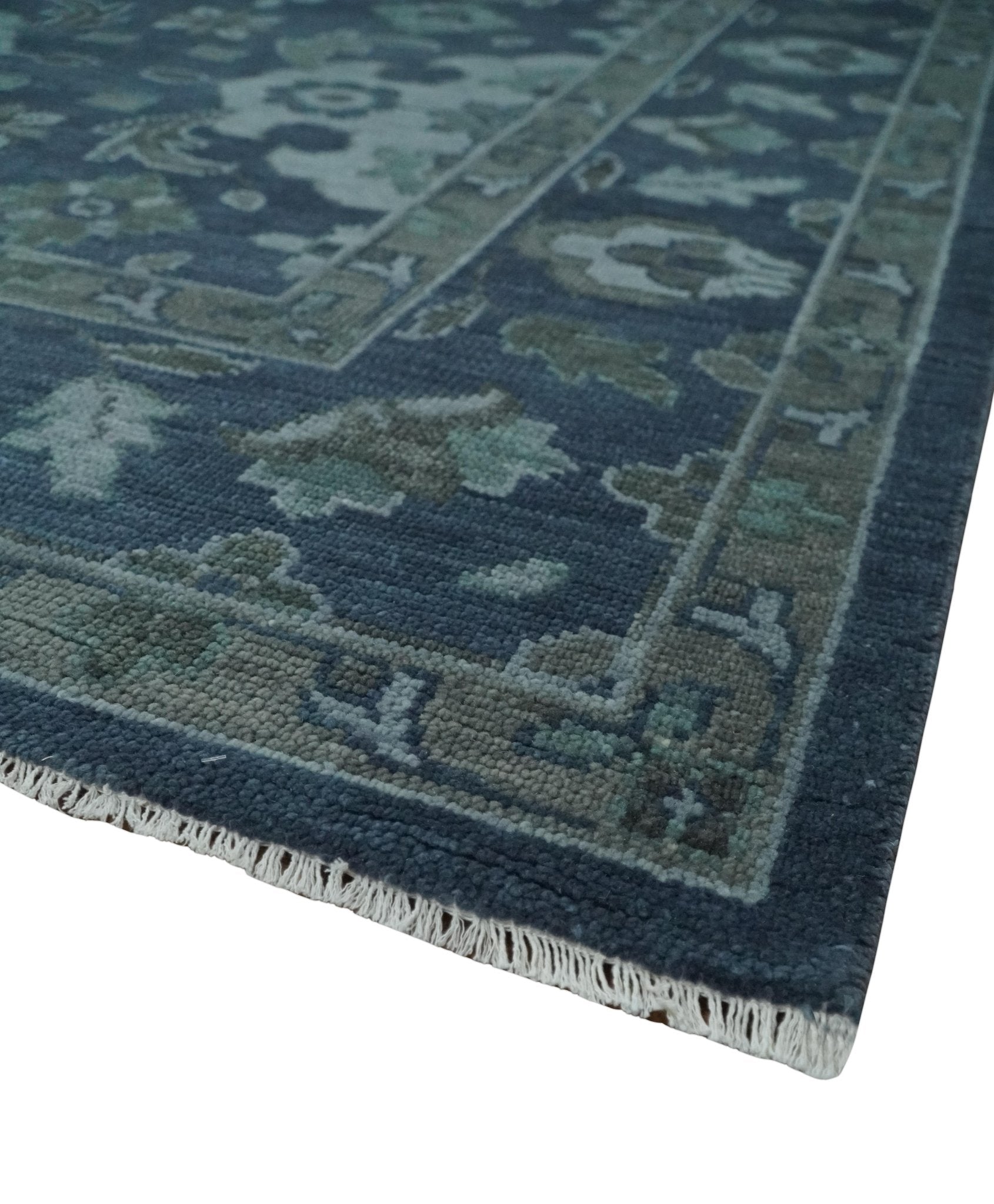 Antique Blue and Silver Hand Knotted Traditional Vintage Wool Rug