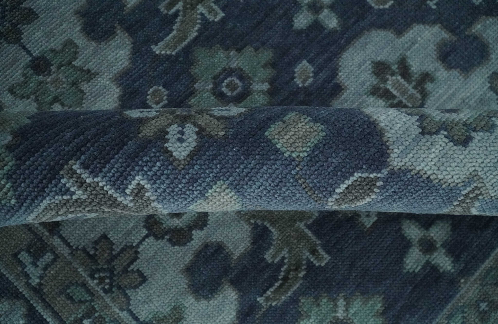Antique Blue and Silver Hand Knotted Traditional Vintage Wool Rug