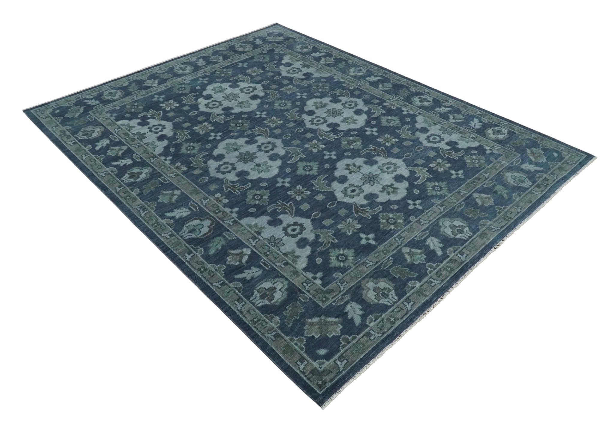 Antique Blue and Silver Hand Knotted Traditional Vintage Wool Rug