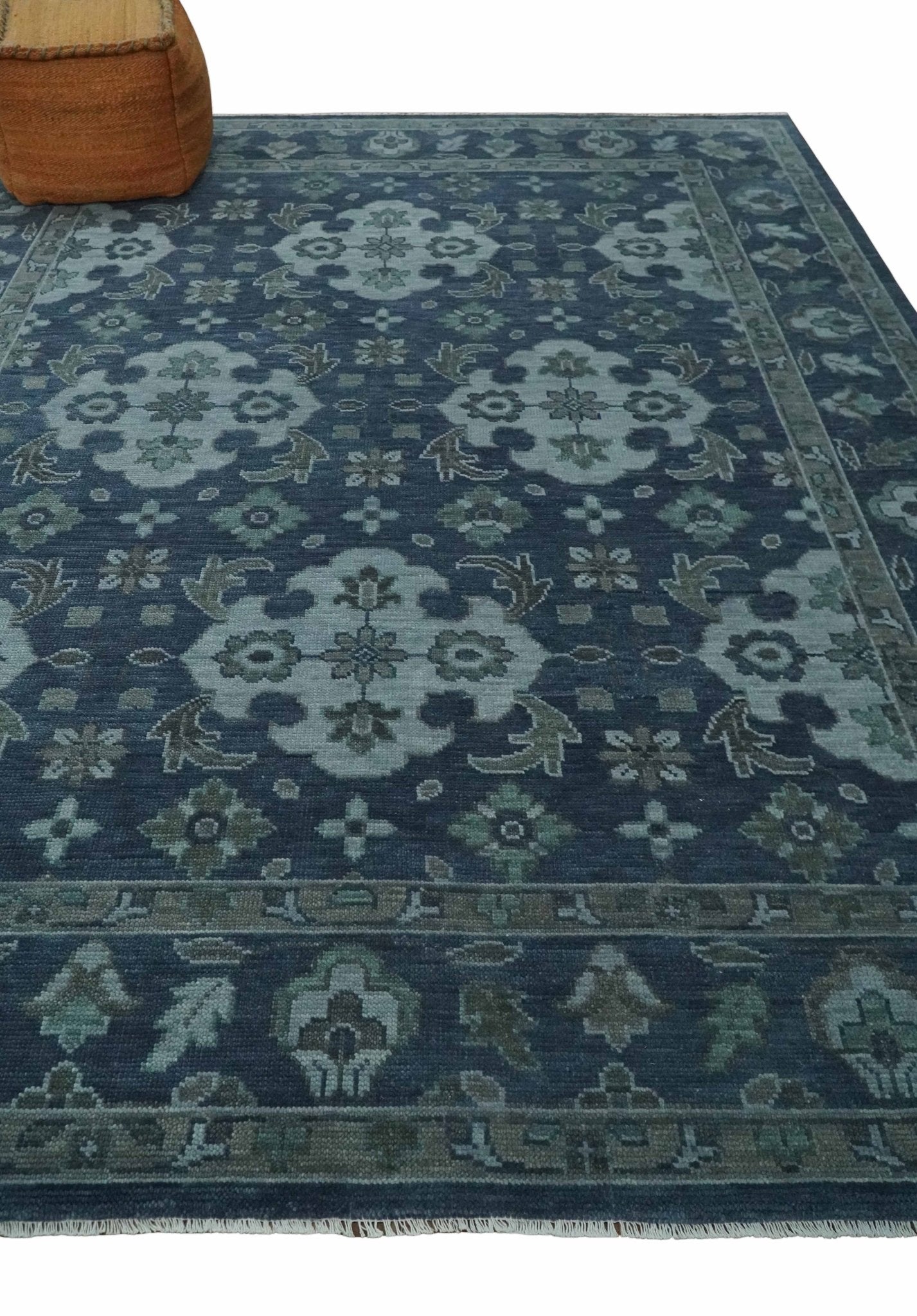 Antique Blue and Silver Hand Knotted Traditional Vintage Wool Rug
