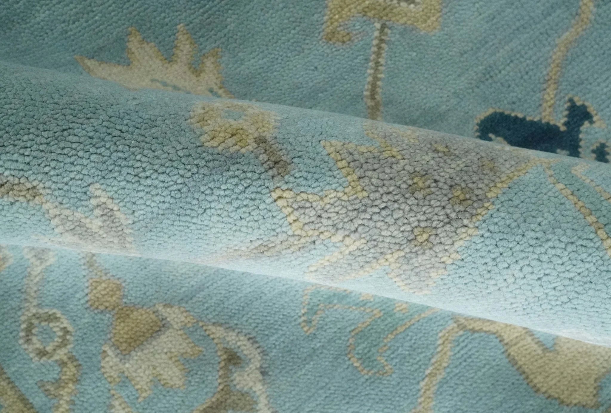Antique Blue, Ivory and Beige Multi Size Traditional Oushak Wool Rug - The Mayfair Hall