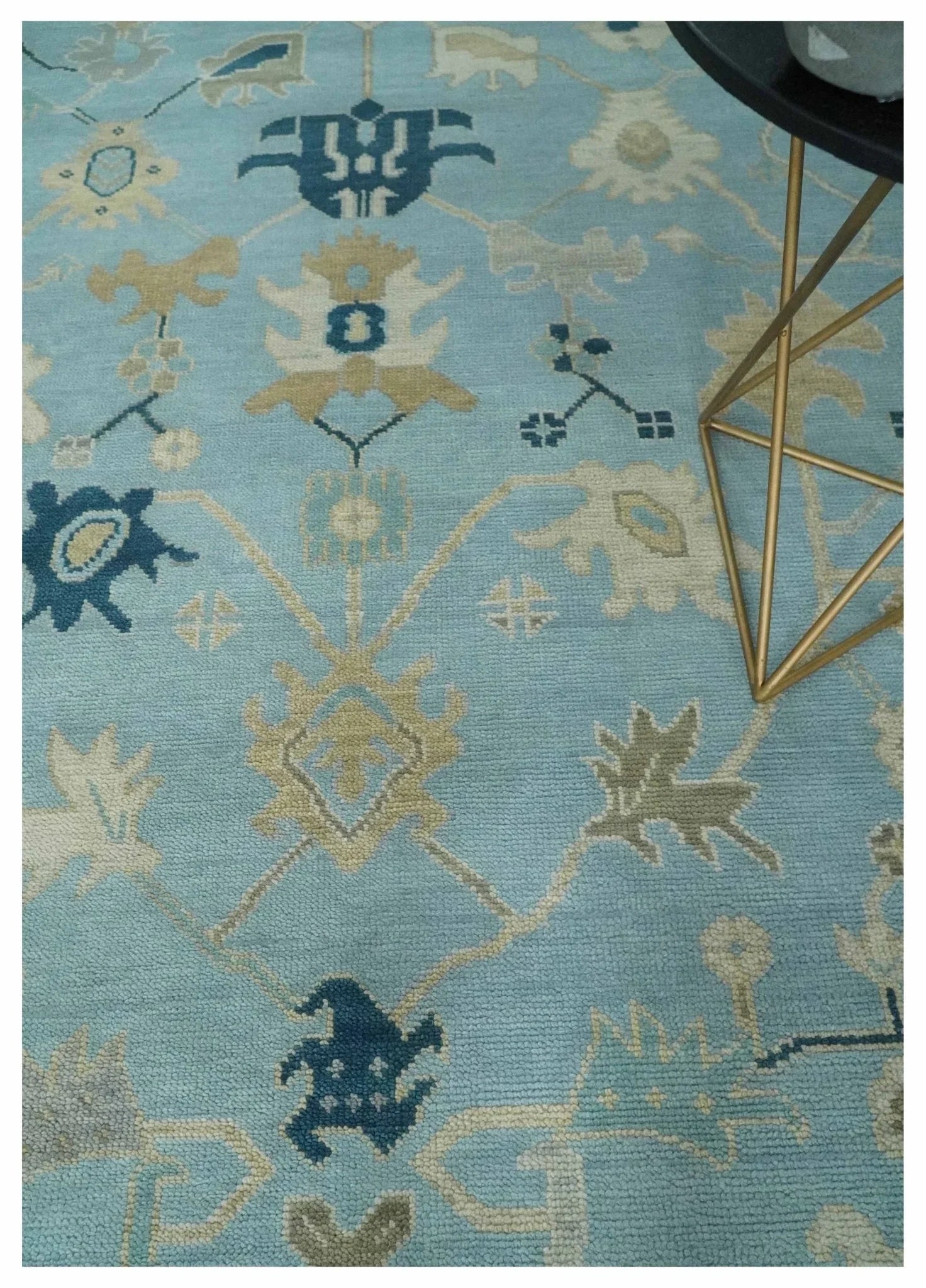 Antique Blue, Ivory and Beige Multi Size Traditional Oushak Wool Rug - The Mayfair Hall