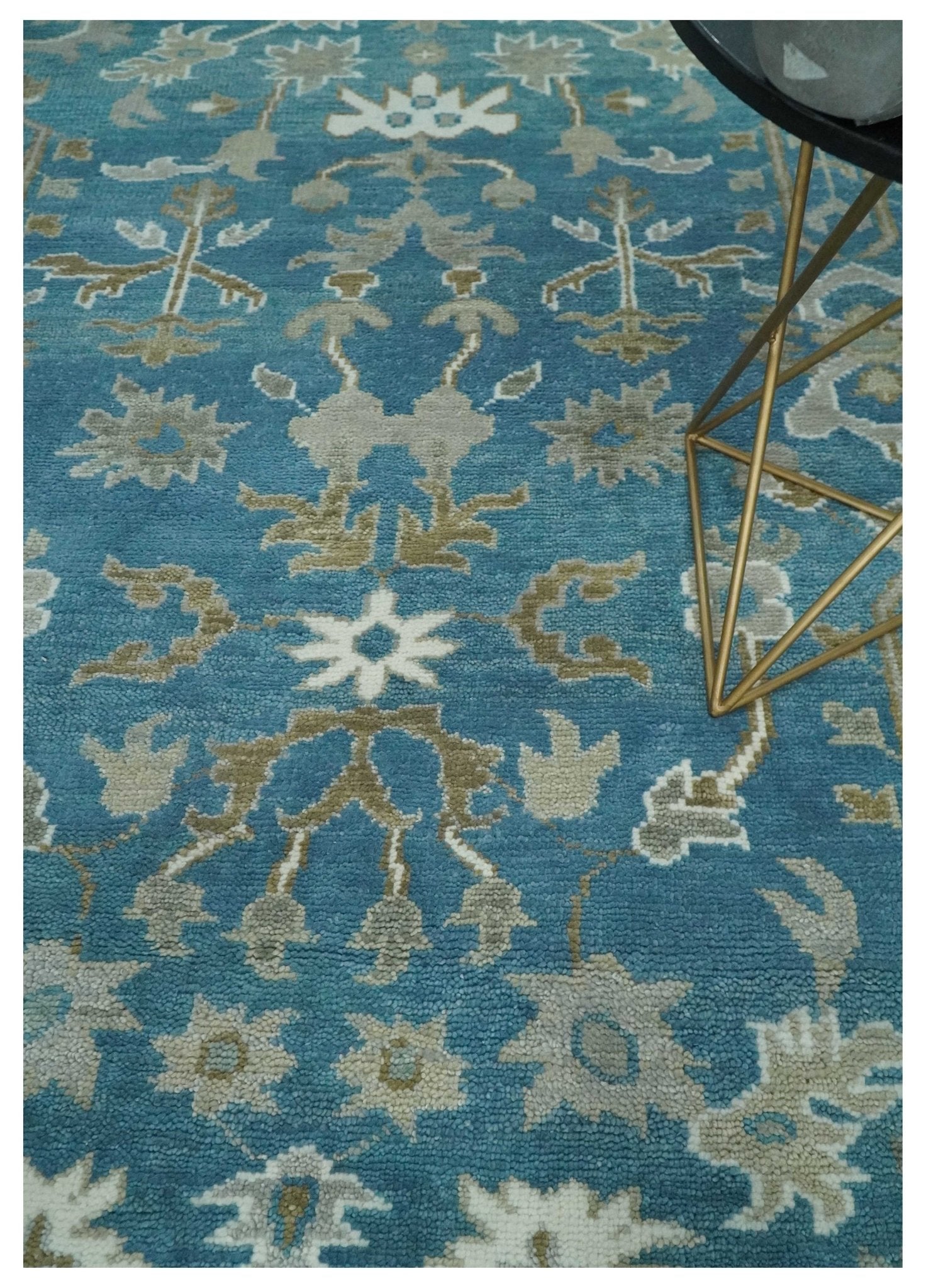 Antique Blue and Brown Traditional Persian Hand Knotted Wool Area Rug