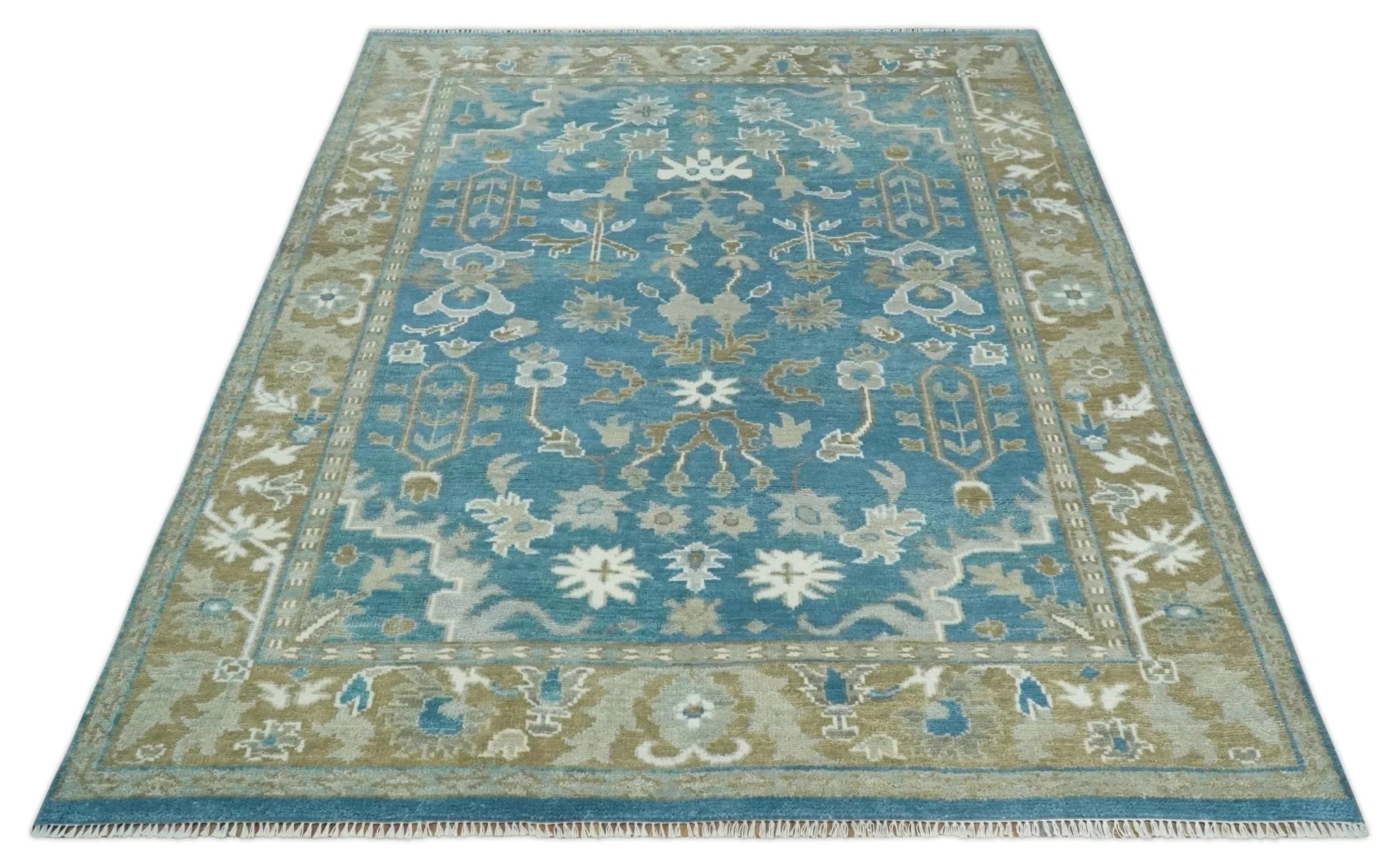 Antique Blue Oushak 6x9, 8x10, 9x12, 10x14 and 12x15 Brown Traditional Persian Oushak Wool Rug | TRDCP1127 - The Rug Decor