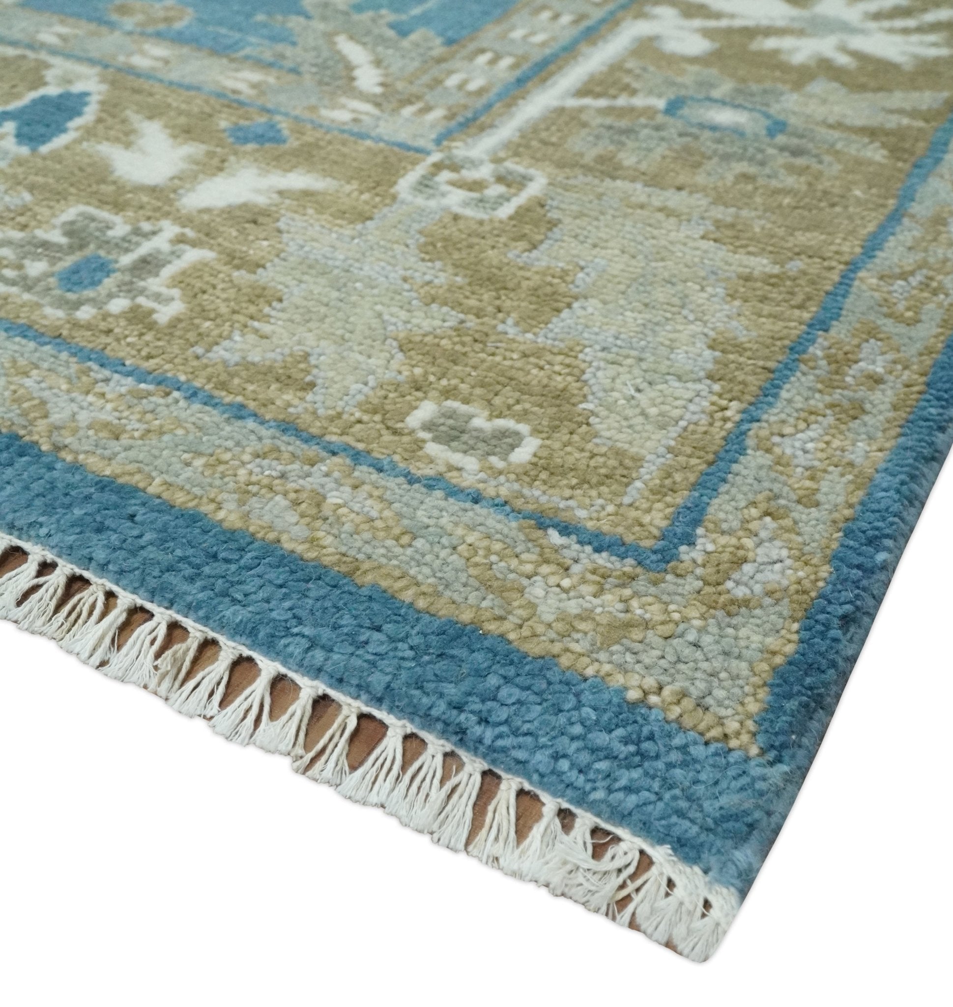Antique Blue and Brown Traditional Persian Hand Knotted Wool Area Rug