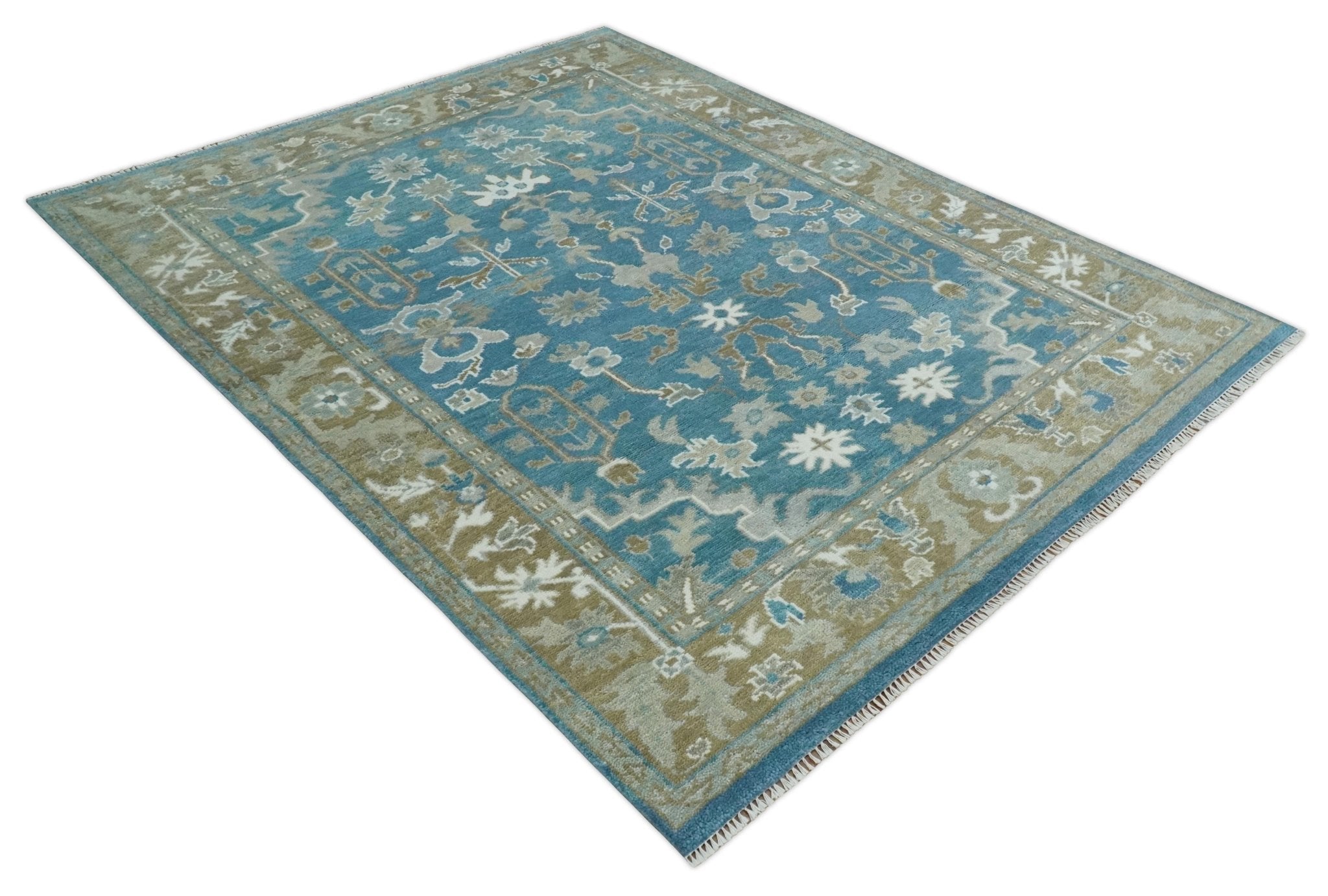 Antique Blue Oushak 6x9, 8x10, 9x12, 10x14 and 12x15 Brown Traditional Persian Oushak Wool Rug | TRDCP1127 - The Rug Decor