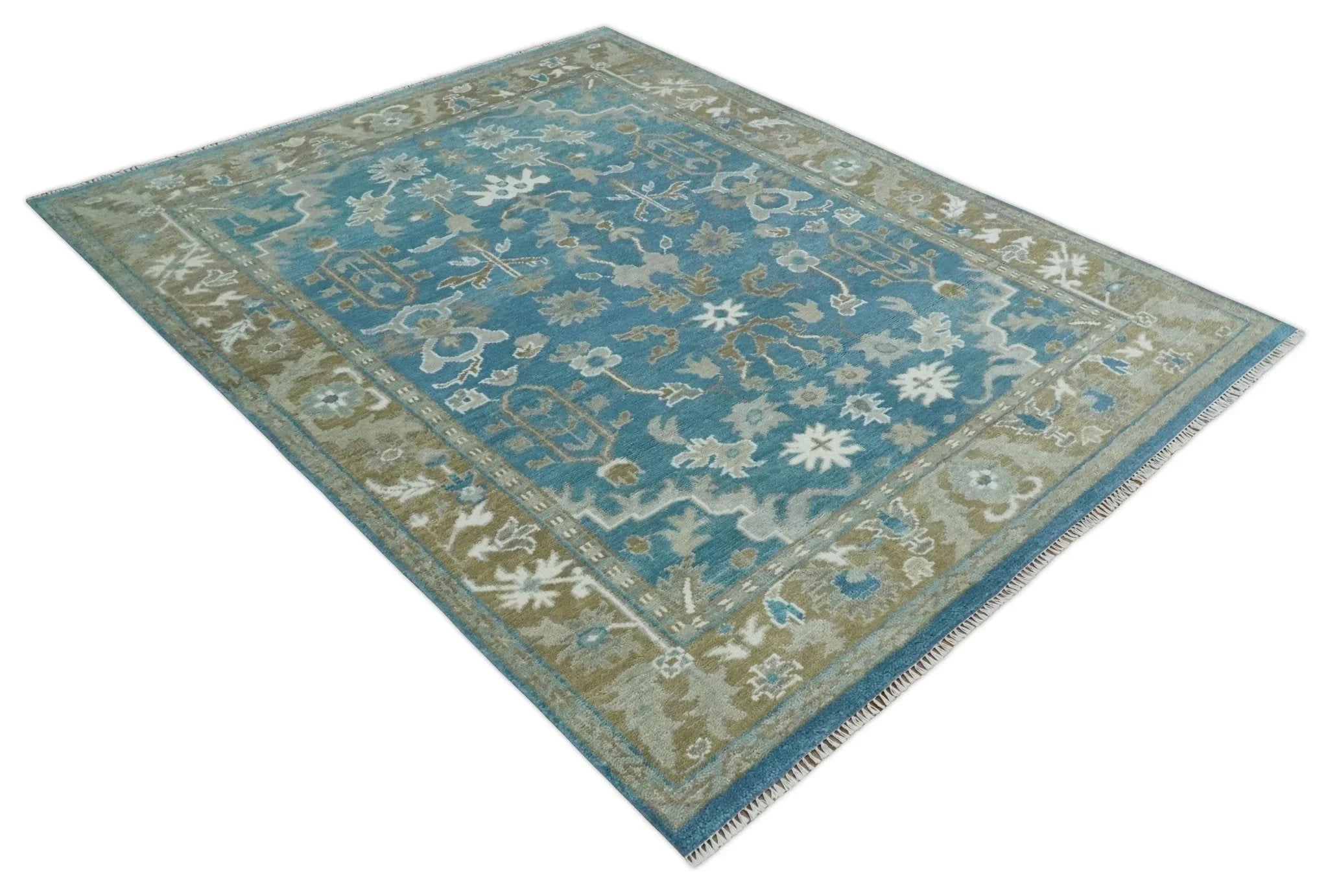 Antique Blue Oushak 6x9, 8x10, 9x12, 10x14 and 12x15 Brown Traditional Persian Oushak Wool Rug | TRDCP1127 - The Rug Decor