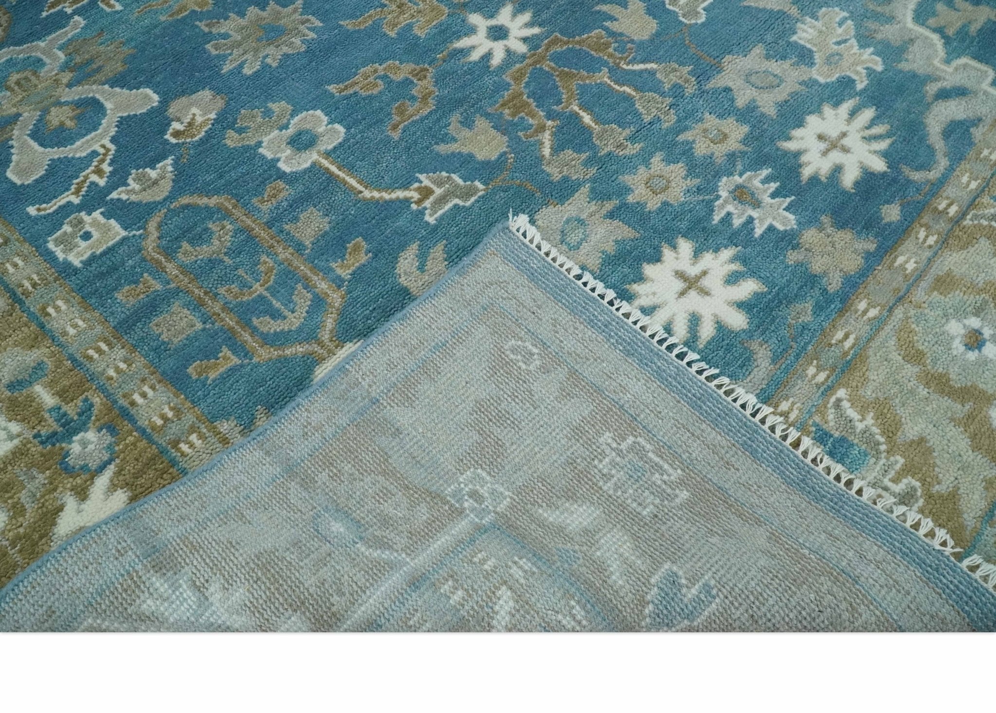 Antique Blue and Brown Traditional Persian Hand Knotted Wool Area Rug