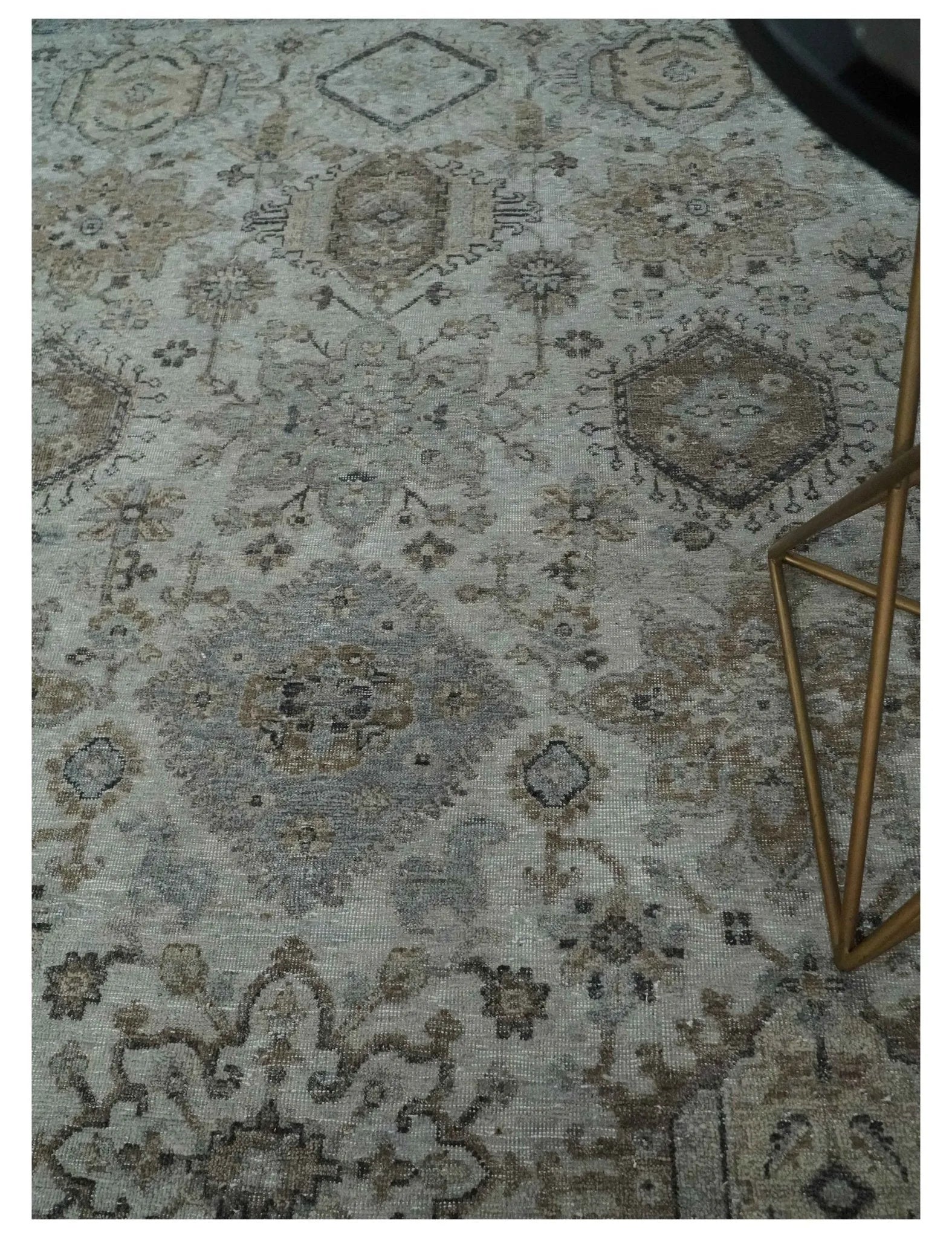 Antique Distressed finished Look Ivory, Charcoal and Beige Custom Made wool Area Rug - The Rug Decor