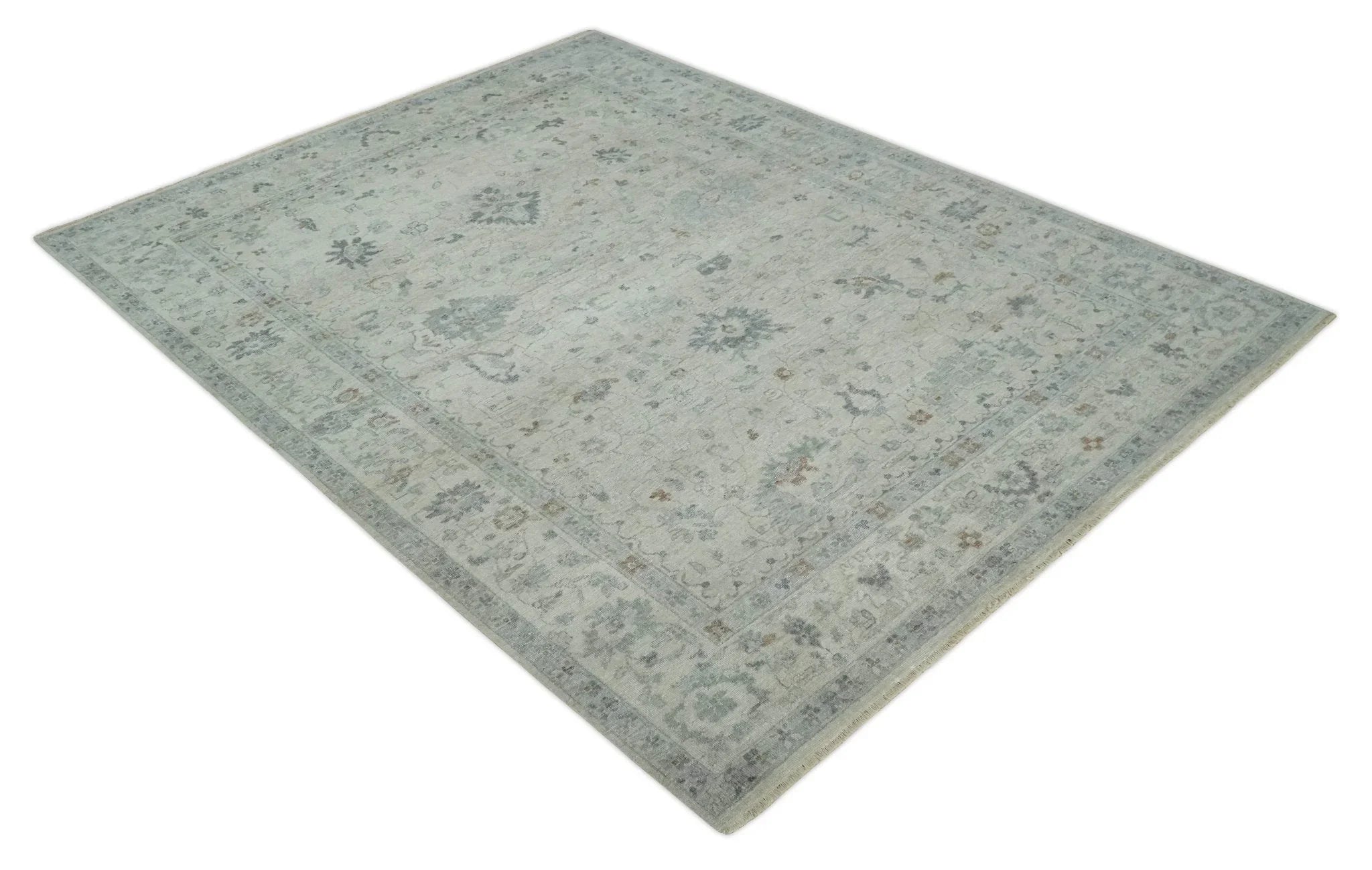 Antique Distressed look Beige and Charcoal Low Pile Multi Size Oushak wool Area Rug - The Mayfair Hall